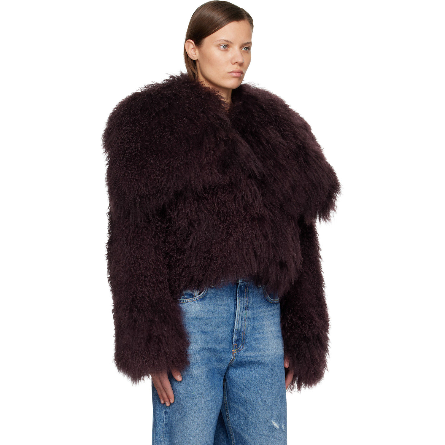  The Attico Burgundy Shearling Bomber Jacket 