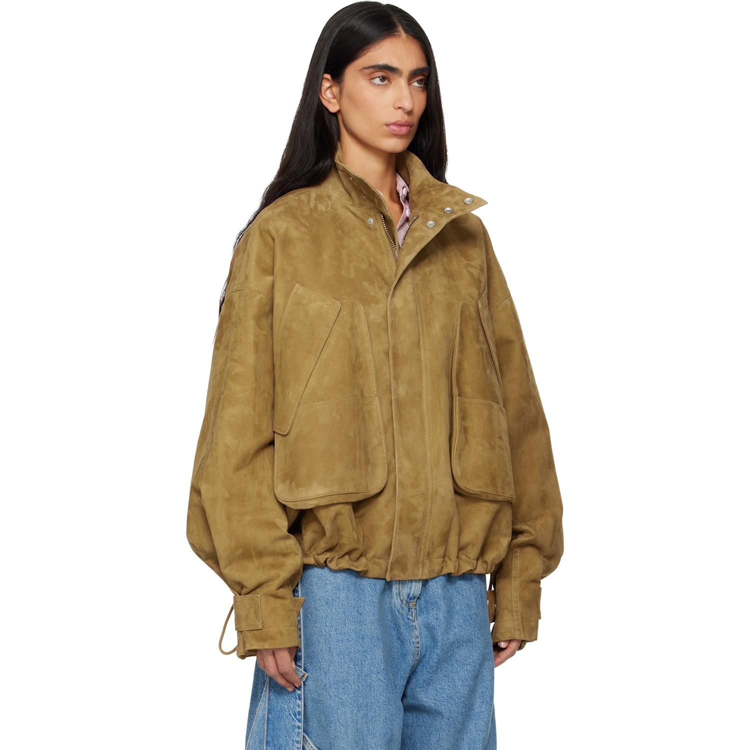  The Attico Tan Suede Bomber Jacket 