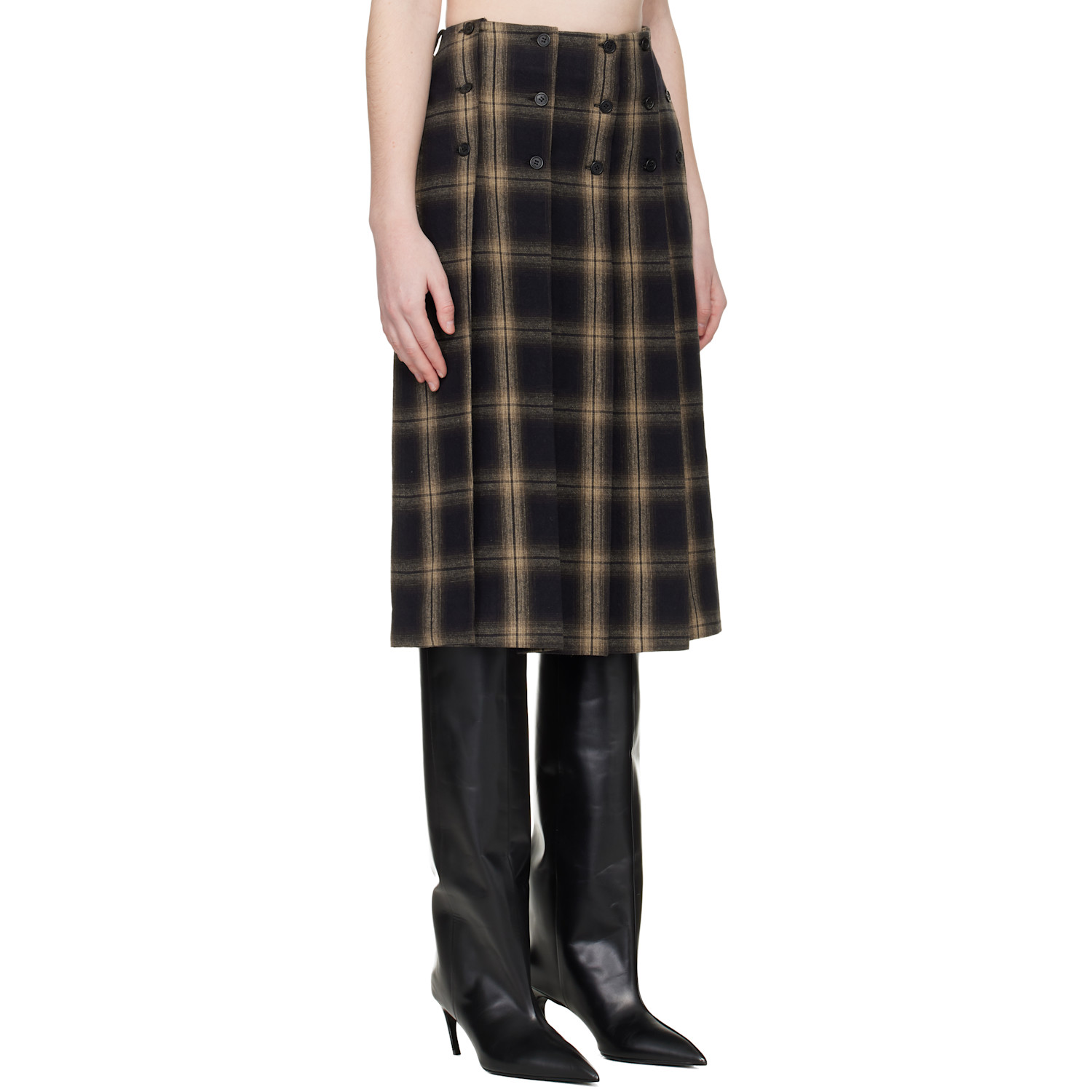  The Attico Brown Brushed Check Midi Skirt 