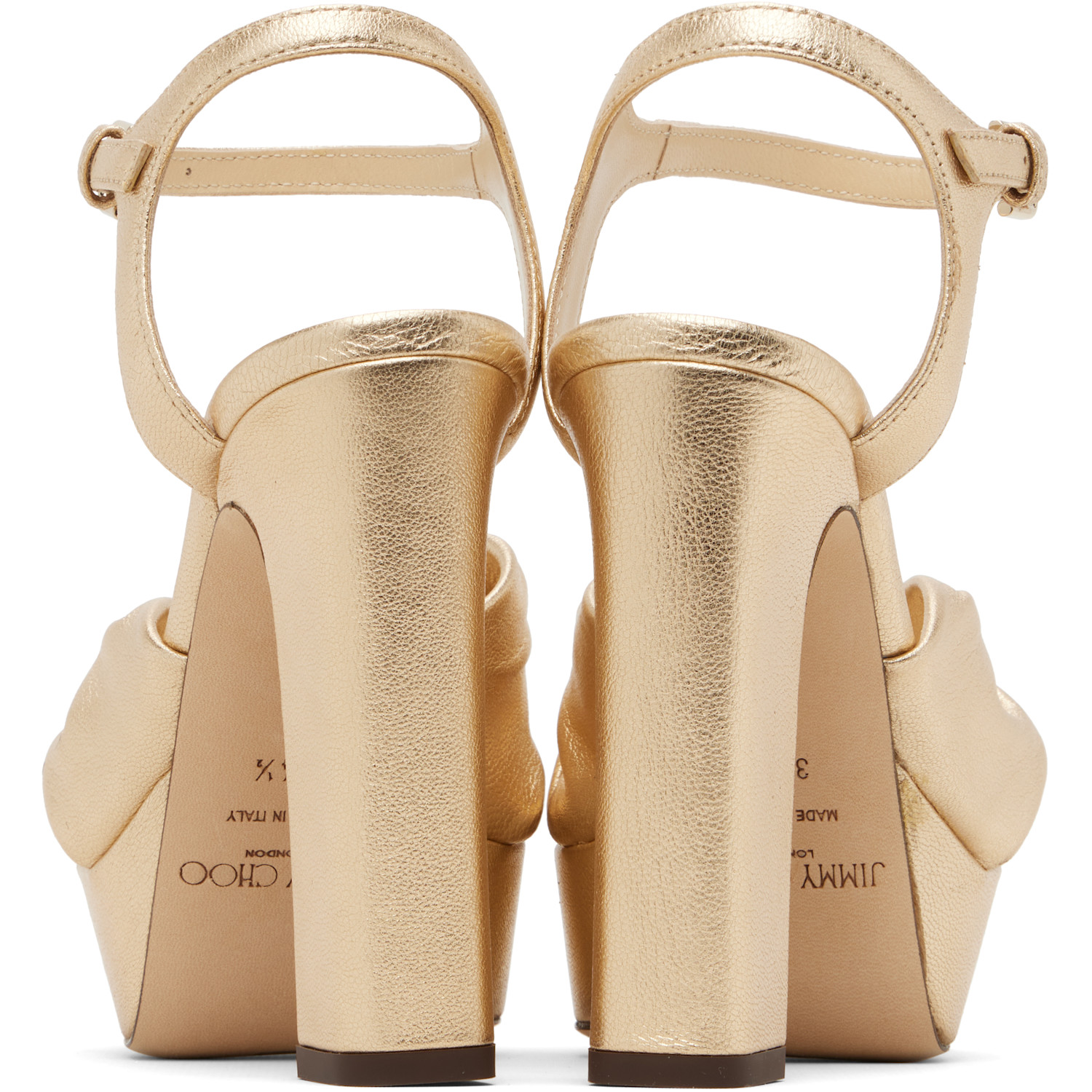  Jimmy Choo Gold Heloise 120 Platform Heeled Sandals 