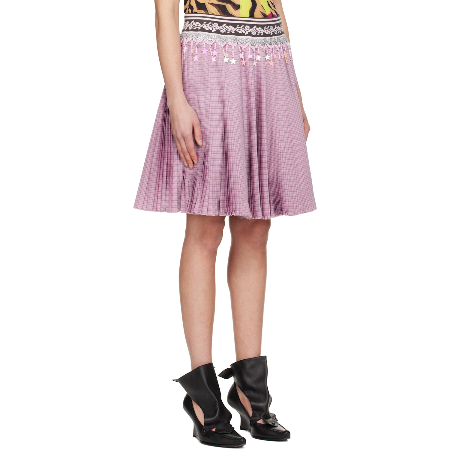  Chopova Lowena Pink Stacey Knitted Pleated Midi Skirt 