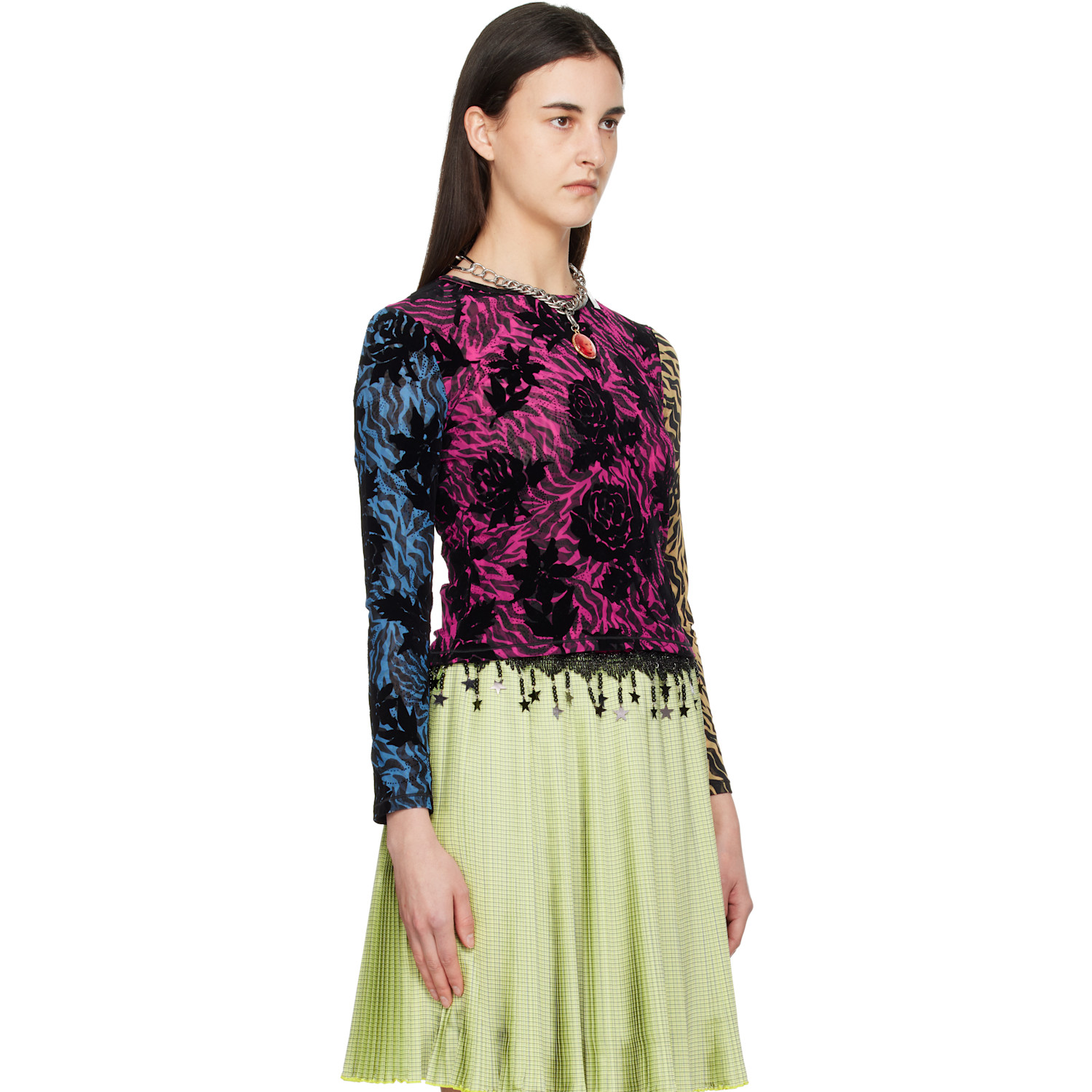  Chopova Lowena Multicolor Totally Tiger Flocked Mesh Top 