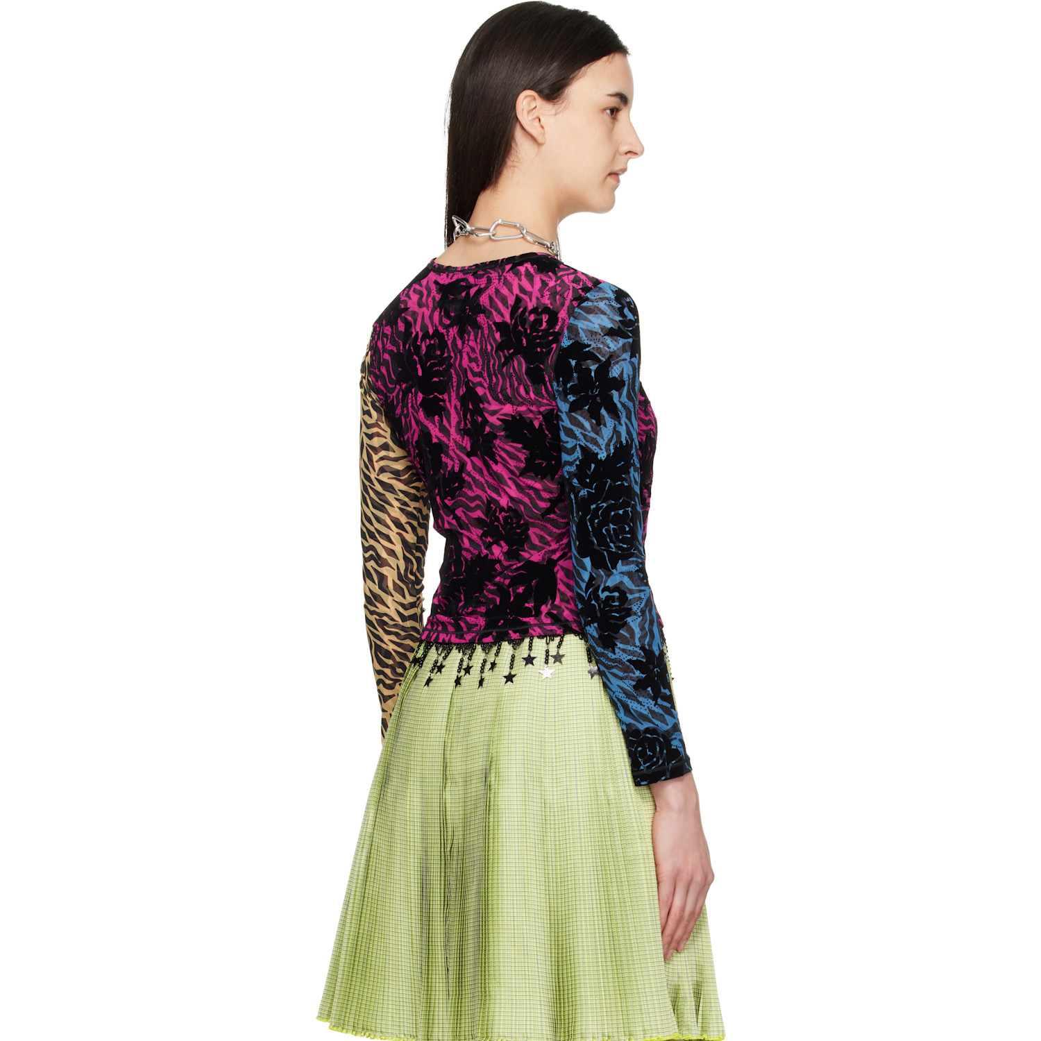  Chopova Lowena Multicolor Totally Tiger Flocked Mesh Top 