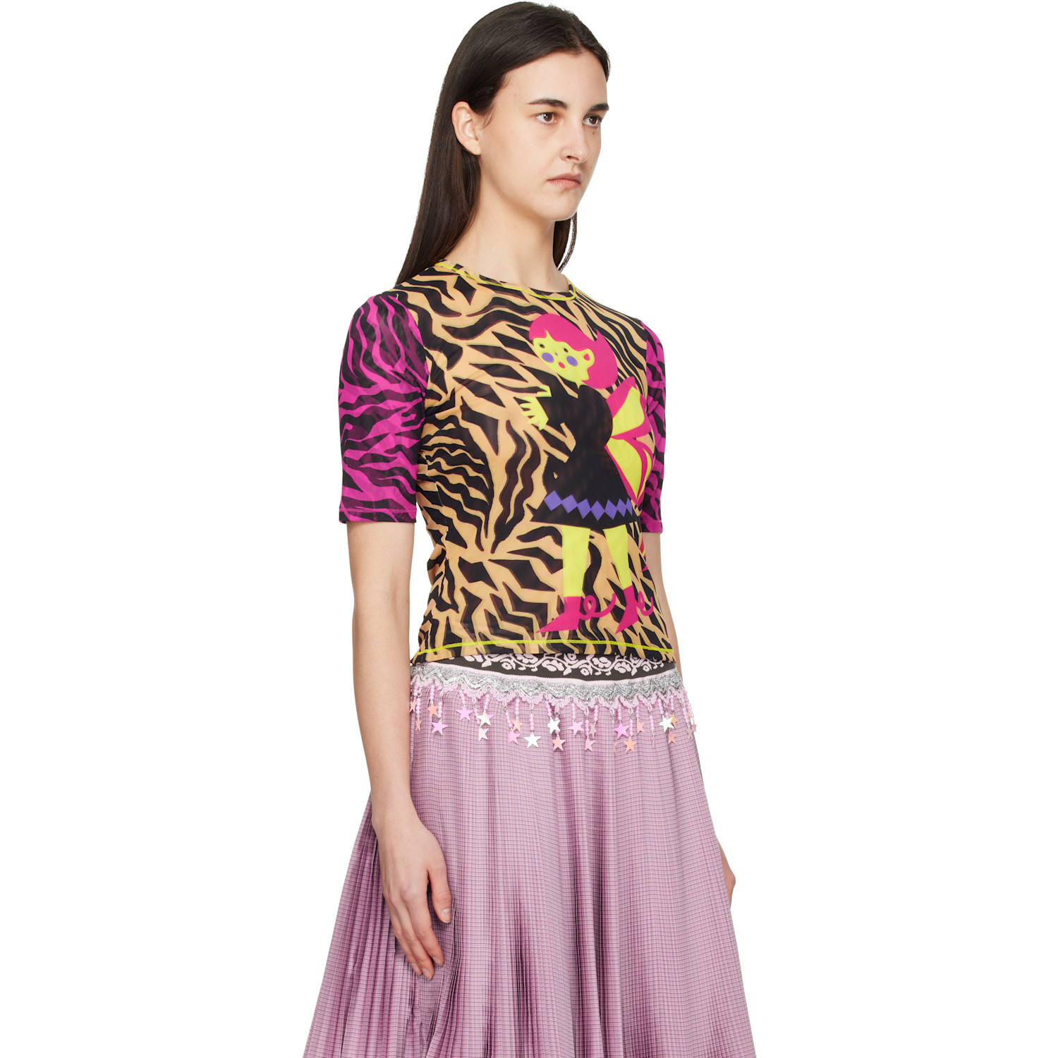  Chopova Lowena Multicolor Hairy Fairy Fitted Mesh Top 