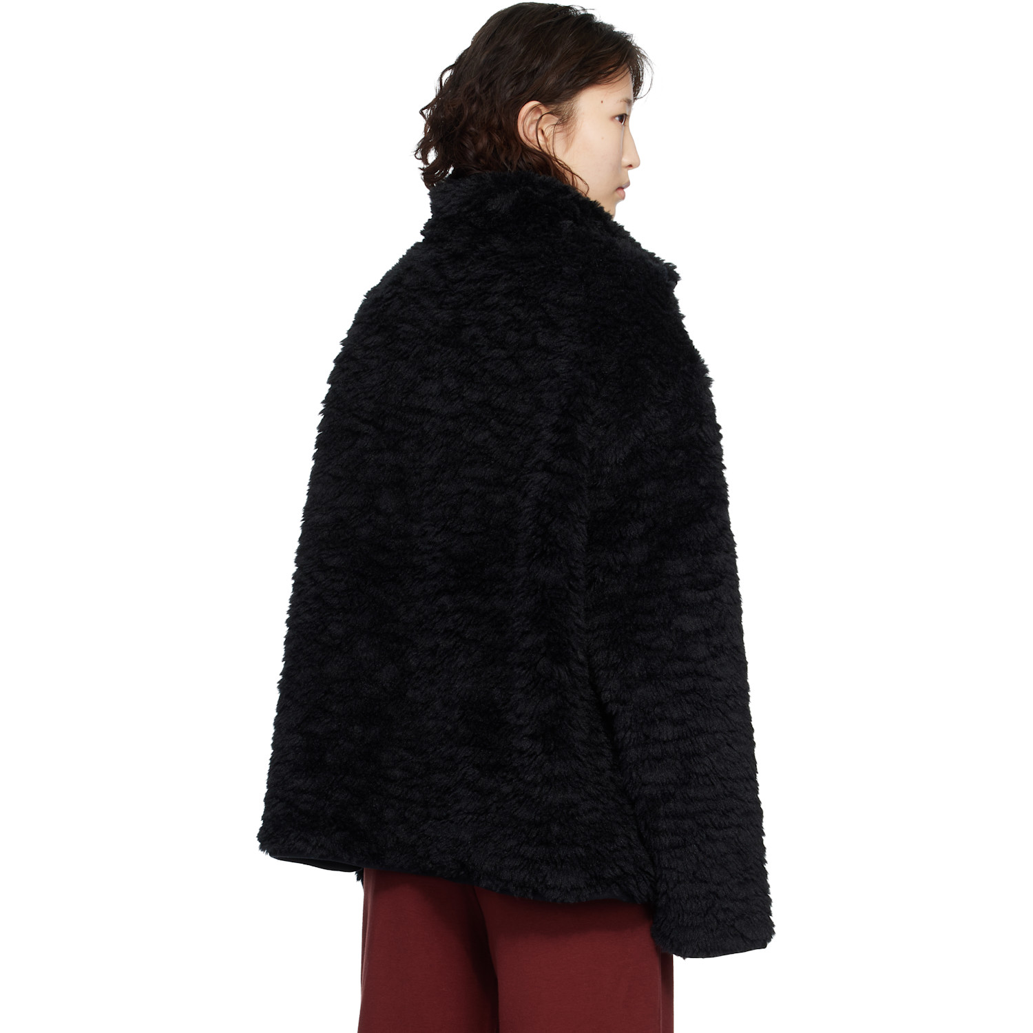  Skims Black Faux Fur Oversized Mock Neck Jacket 
