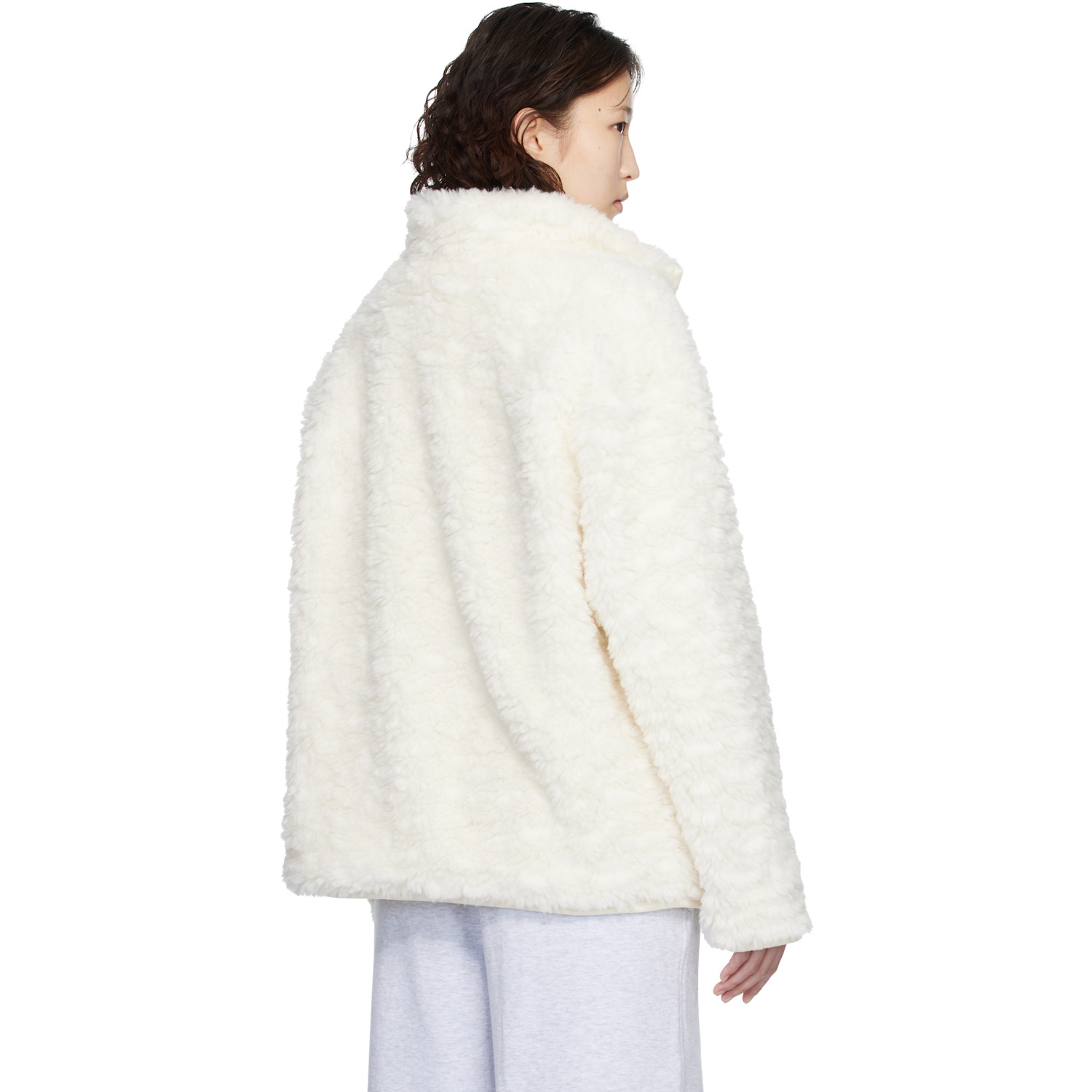  Skims White Faux Fur Oversized Mock Neck Jacket 
