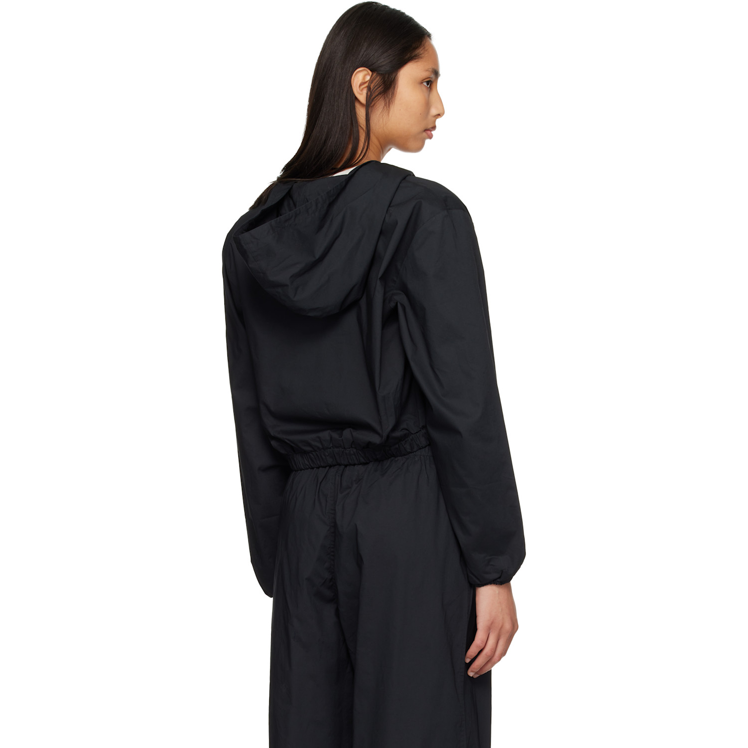  Skims Black Woven Cotton Cropped Zip Up Jacket 