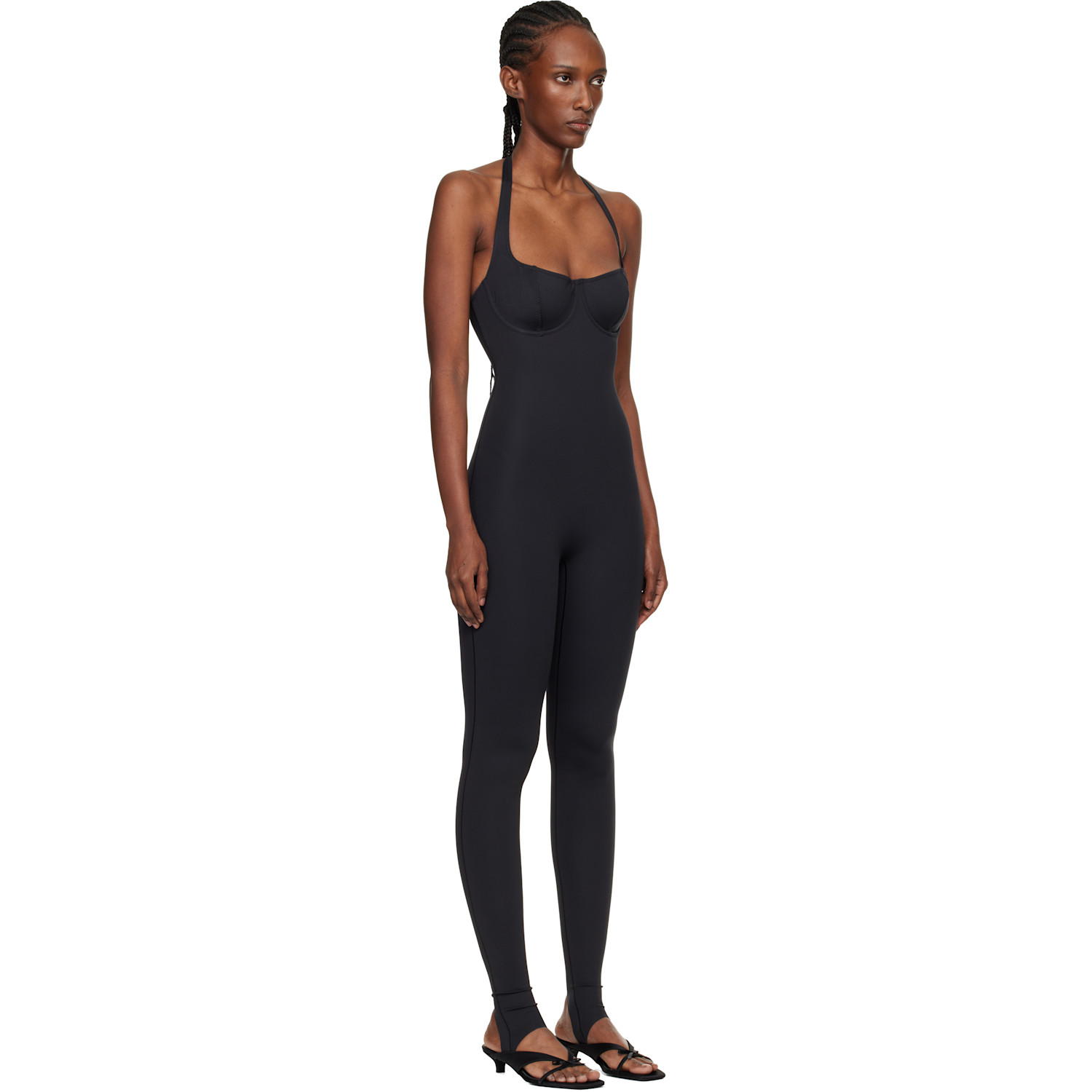  Skims Black Skims Body Halter Stirrup Unitard 