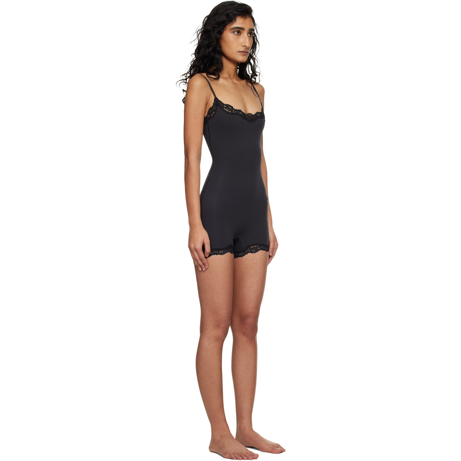  Skims Black Fits Everybody Lace Onesie Romper 