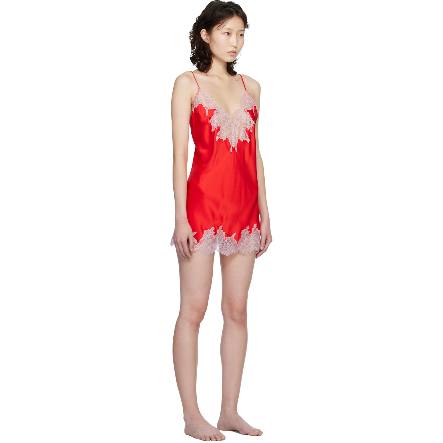  Skims Red Silk Lace Mini Slip 