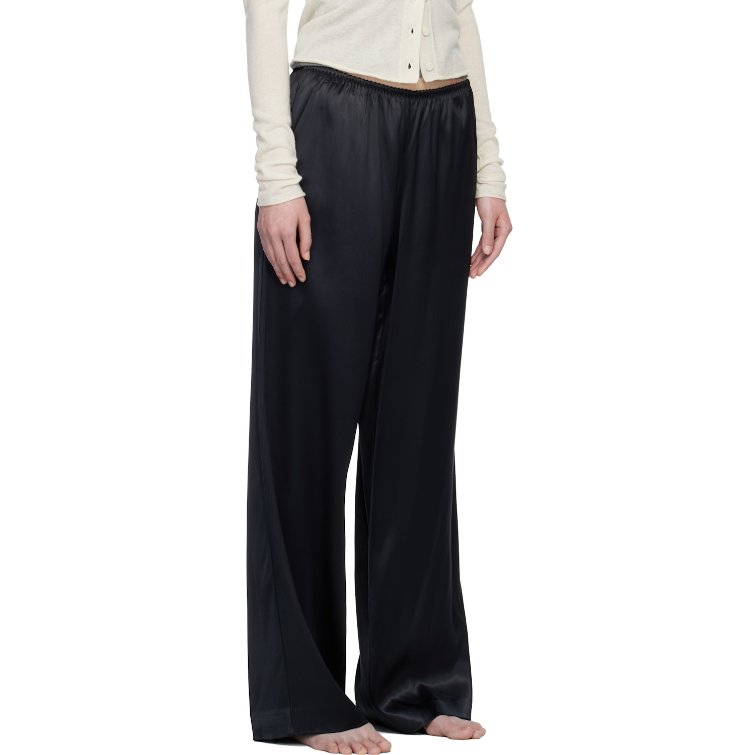  Skims Black Heavyweight Satin Wide Leg Lounge Pants 