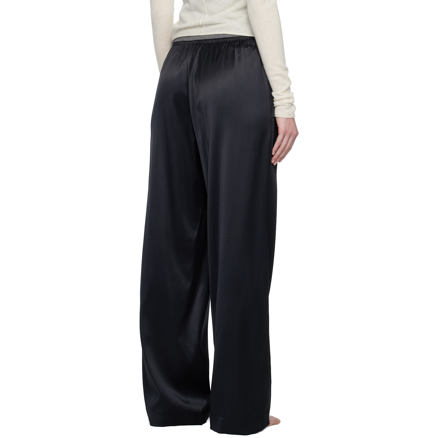  Skims Black Heavyweight Satin Wide Leg Lounge Pants 