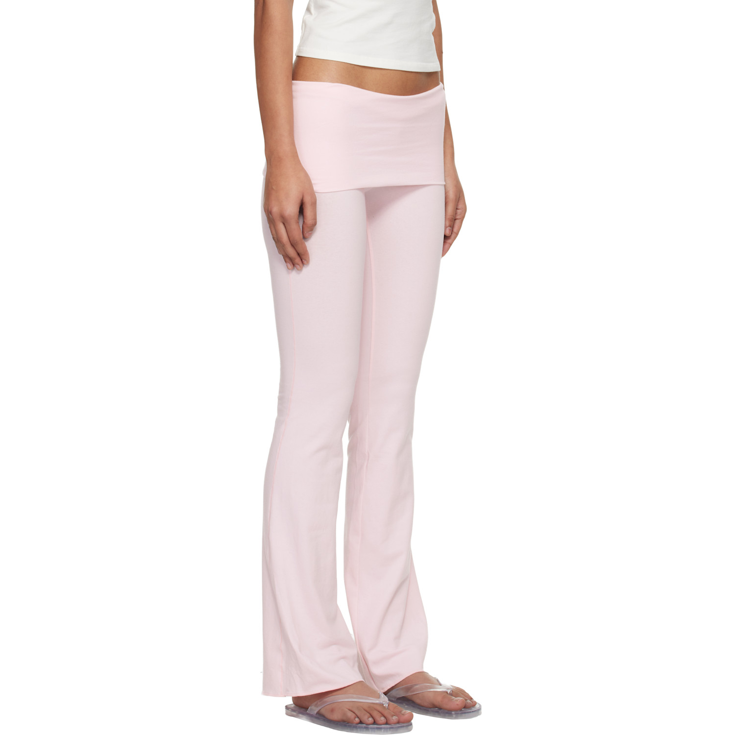 Skims Pink Cotton Jersey Foldover Lounge Pants 