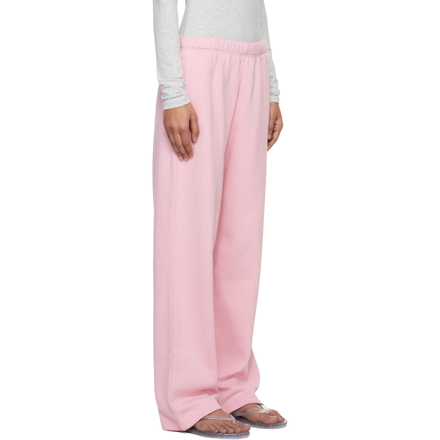  Skims Pink Cotton Fleece Classic Straight Leg Lounge Pants 