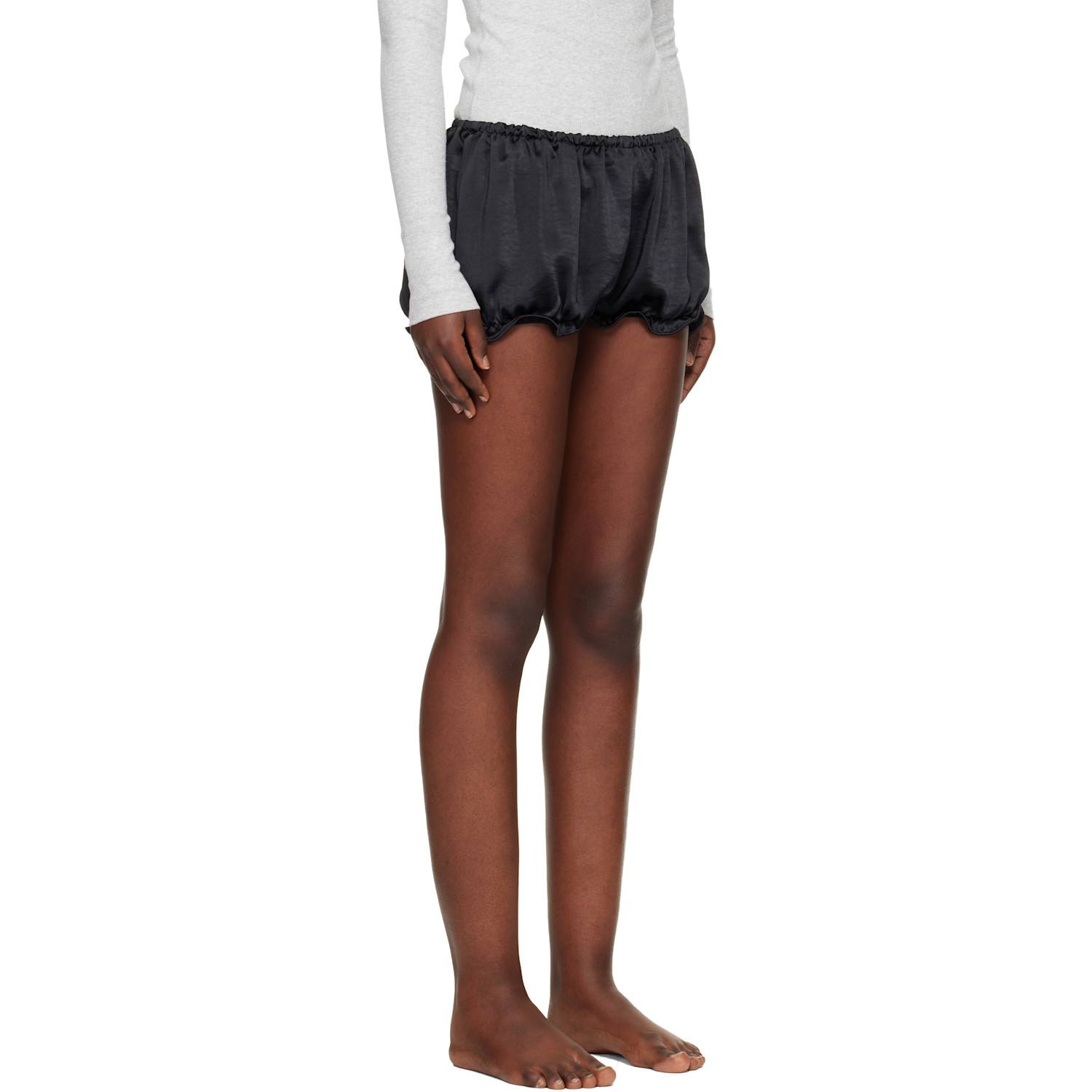  Skims Black Lightweight Satin Bloomer Shorts 