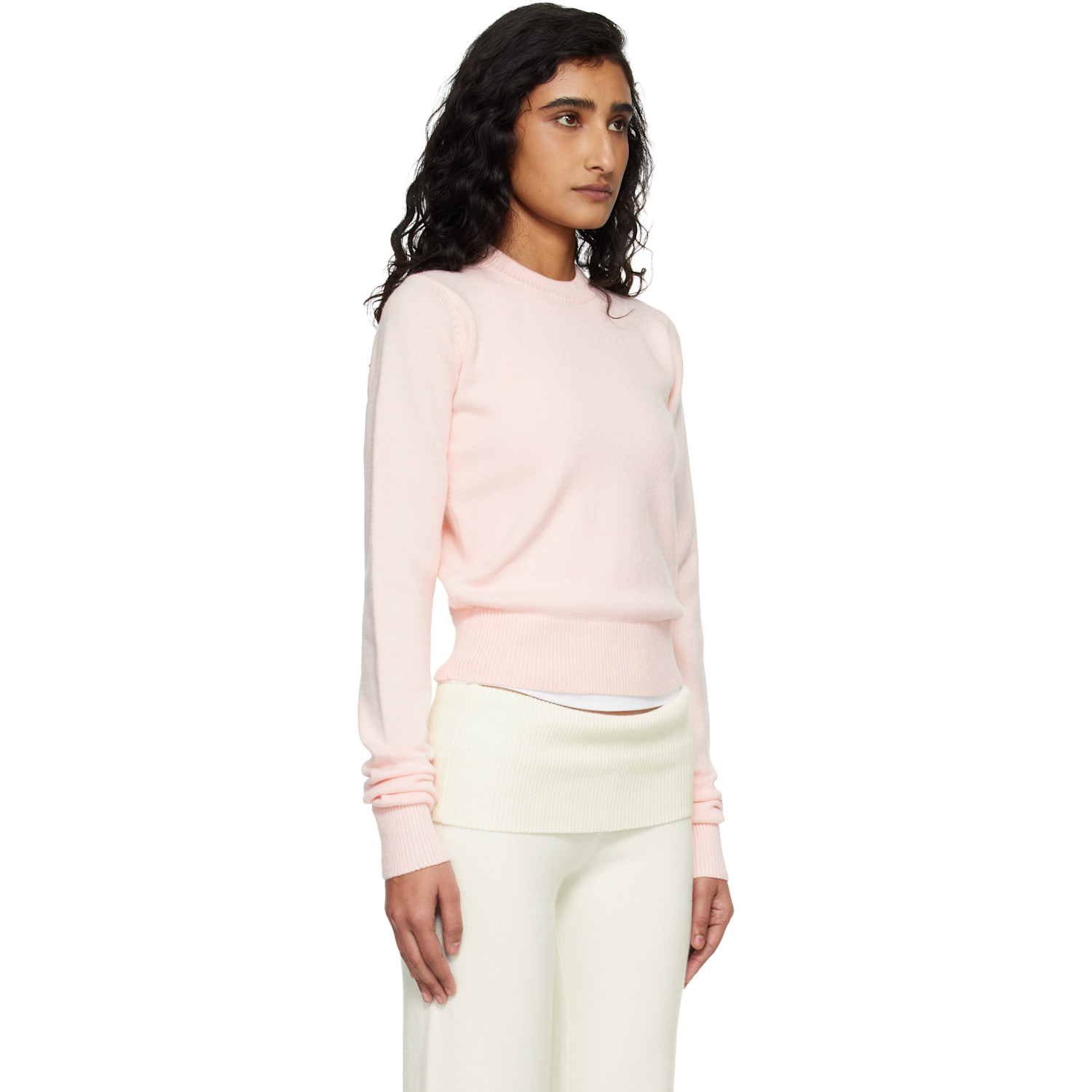  Skims Pink 'sweater Knits' Ribbed Long Sleeve Fitted Sweater 