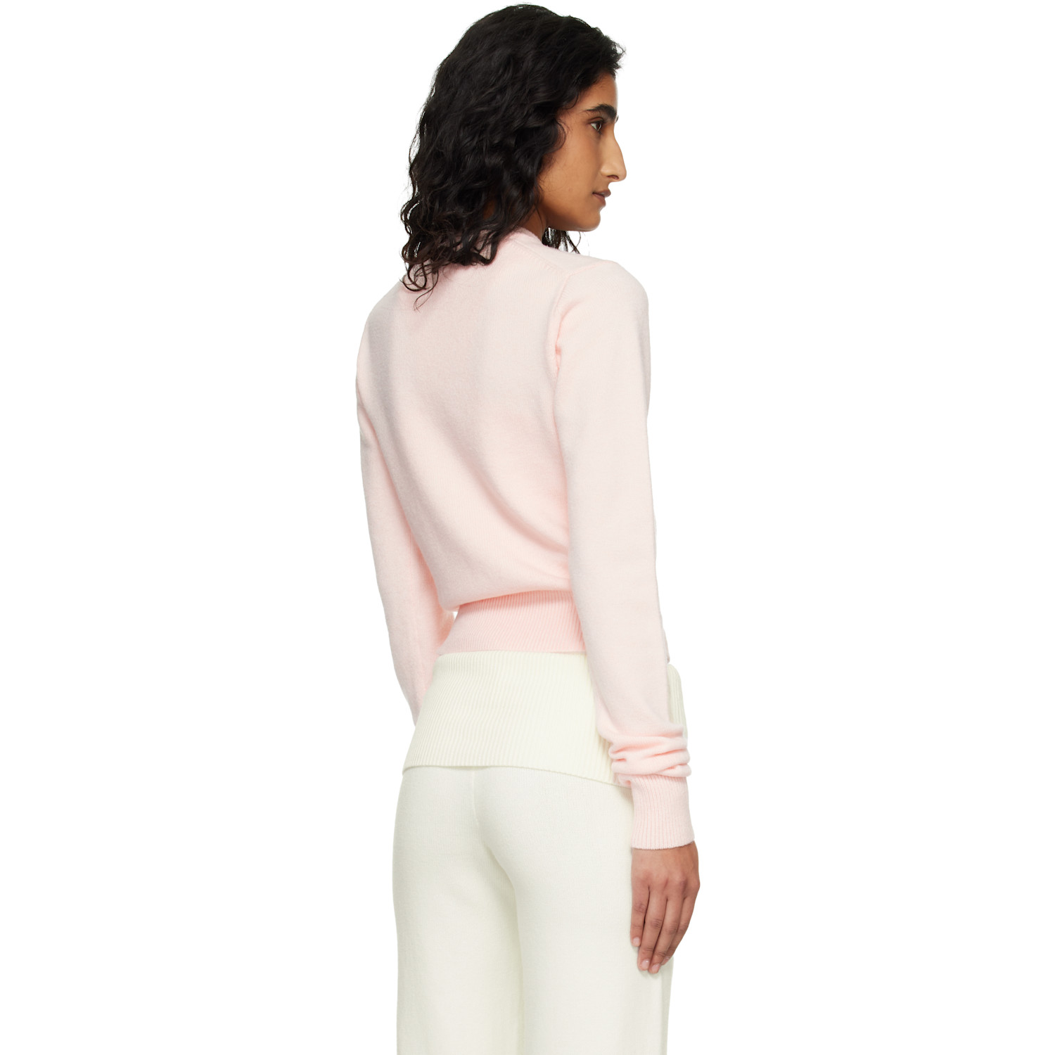  Skims Pink 'sweater Knits' Ribbed Long Sleeve Fitted Sweater 