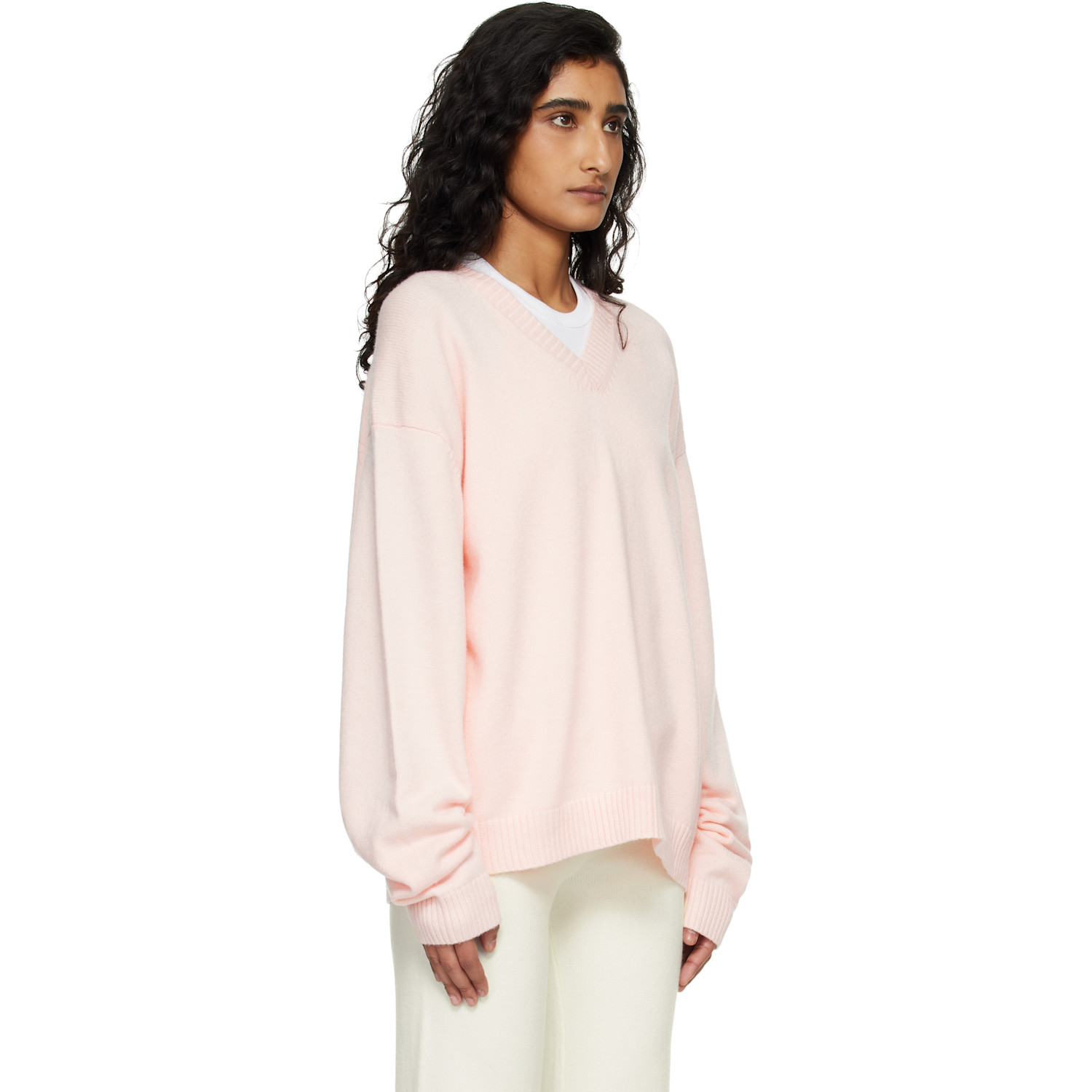  Skims Pink 'sweater Knits' Pullover V Neck Sweater 