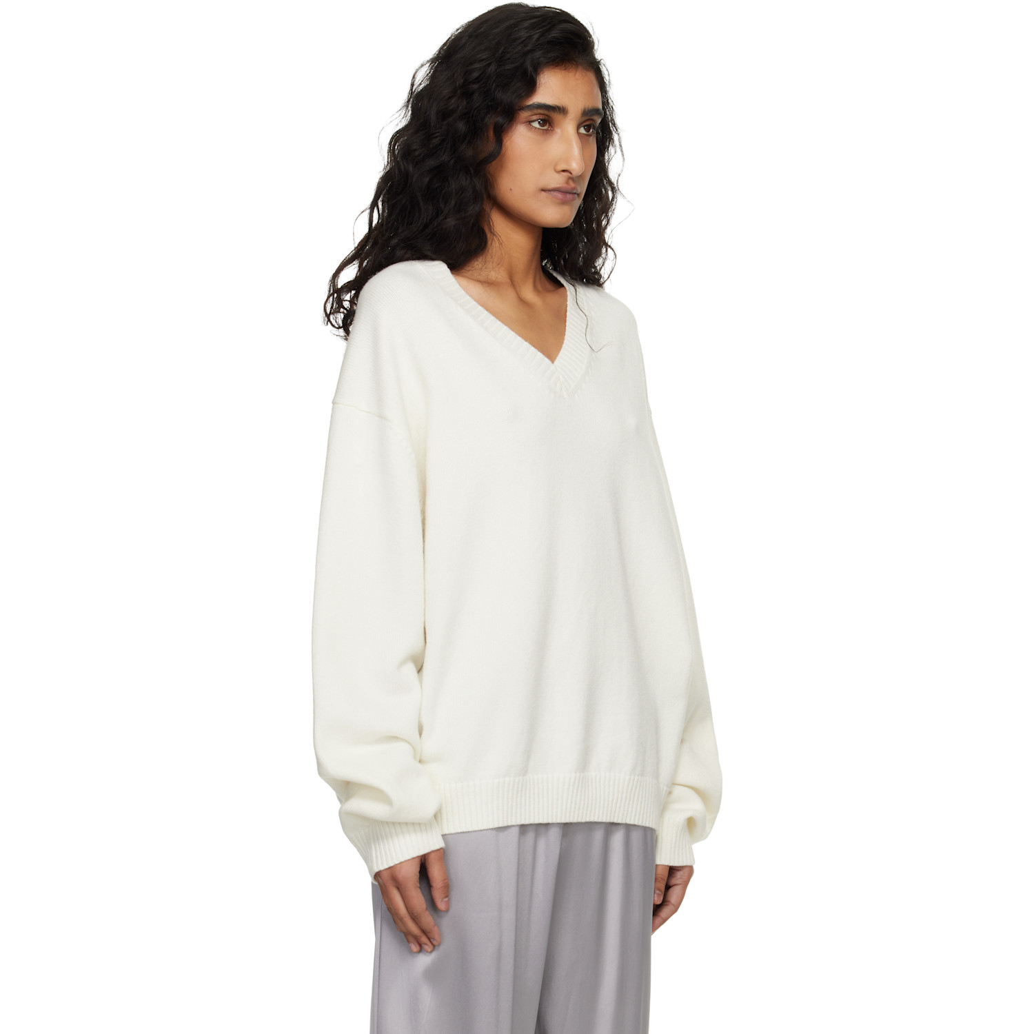  Skims White 'sweater Knits' Pullover V-neck Sweater 