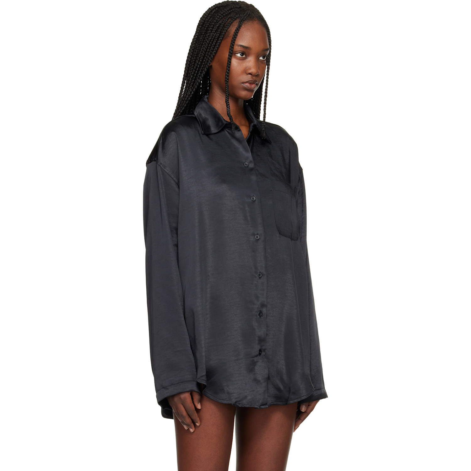  Skims Black Lightweight Satin Oversized Shirt 