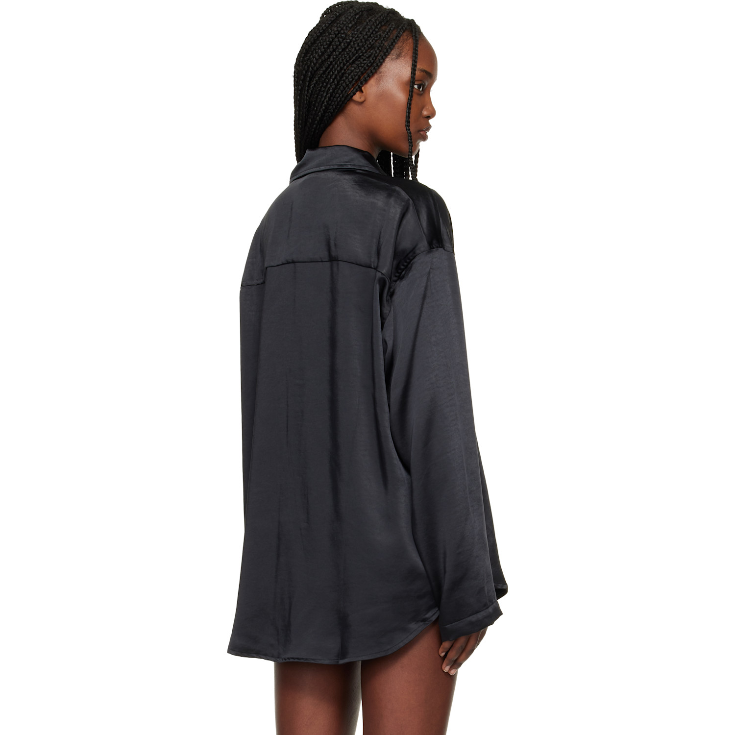  Skims Black Lightweight Satin Oversized Shirt 