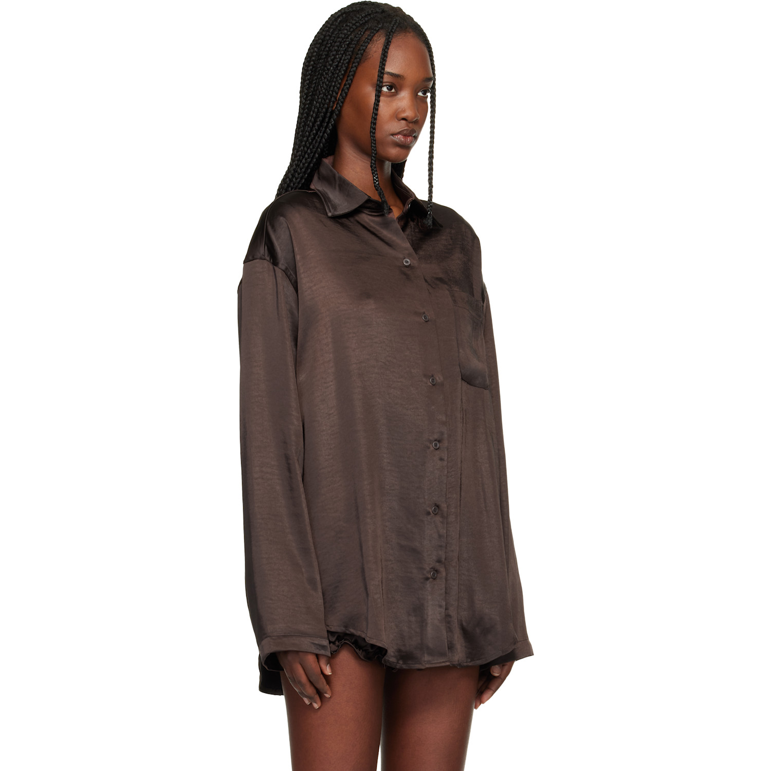  Skims Brown Lightweight Satin Oversized Shirt 