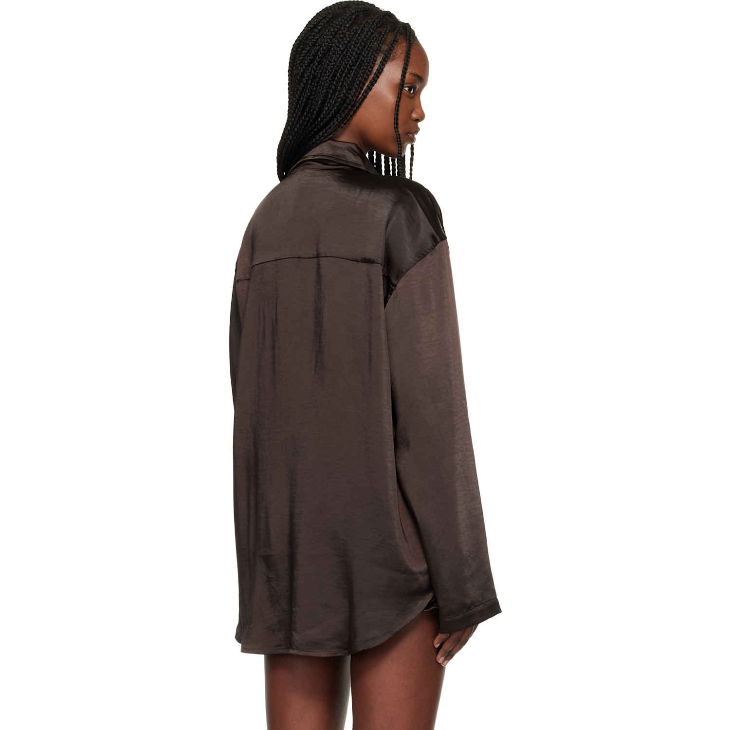  Skims Brown Lightweight Satin Oversized Shirt 