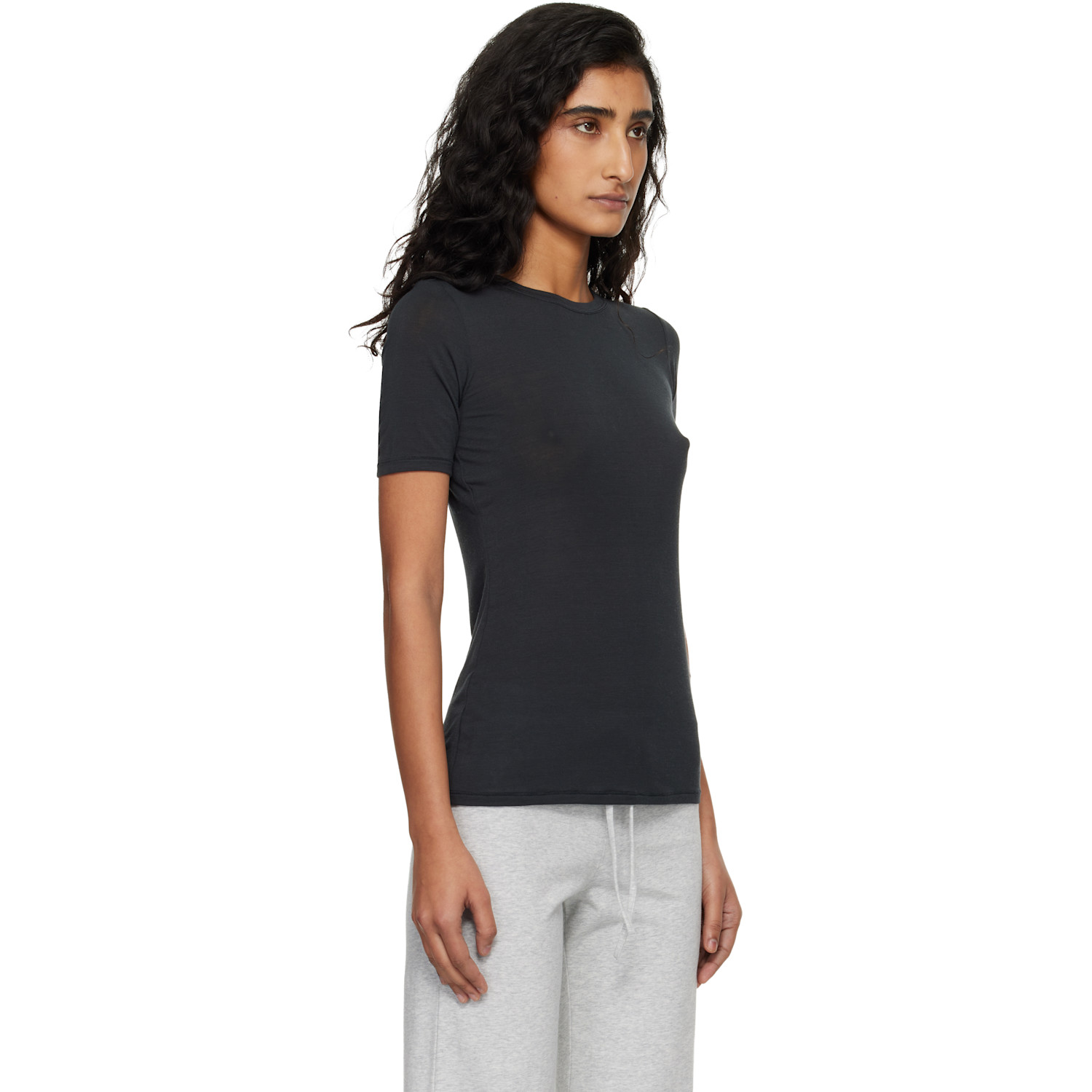  Skims Black Sheer Modal Long T-shirt 