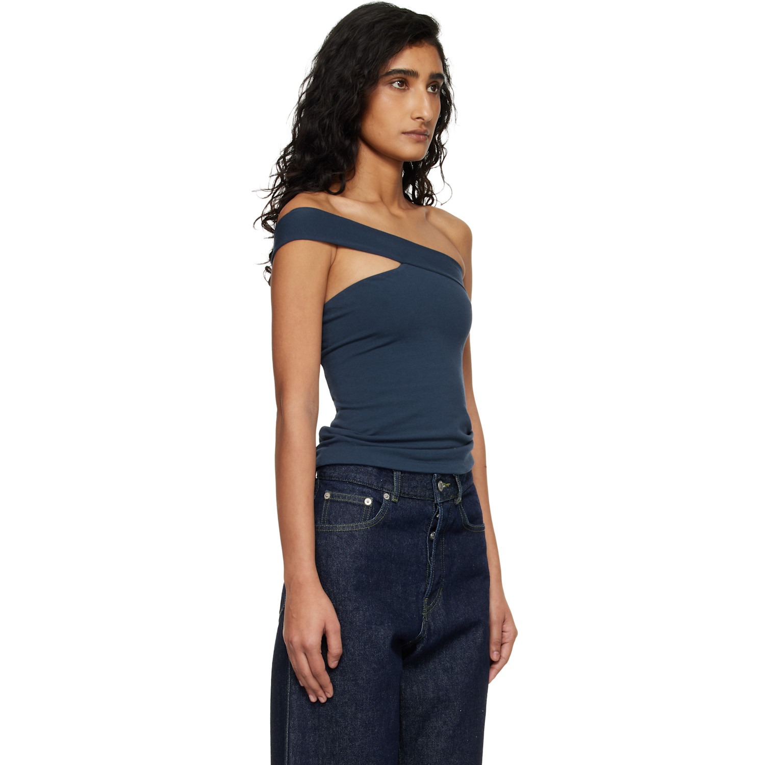  Skims Navy Cotton Jersey One Shoulder Top 