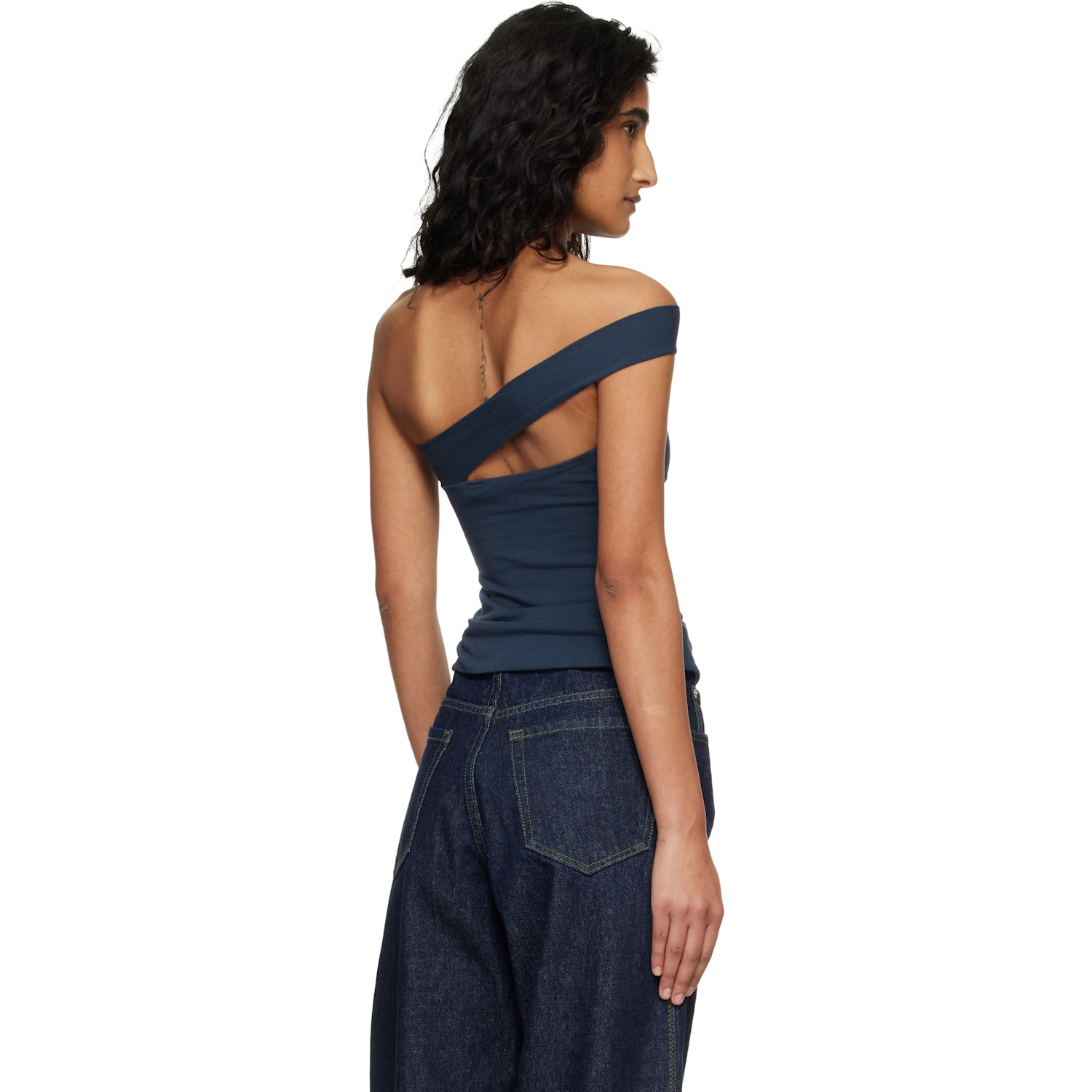  Skims Navy Cotton Jersey One Shoulder Top 