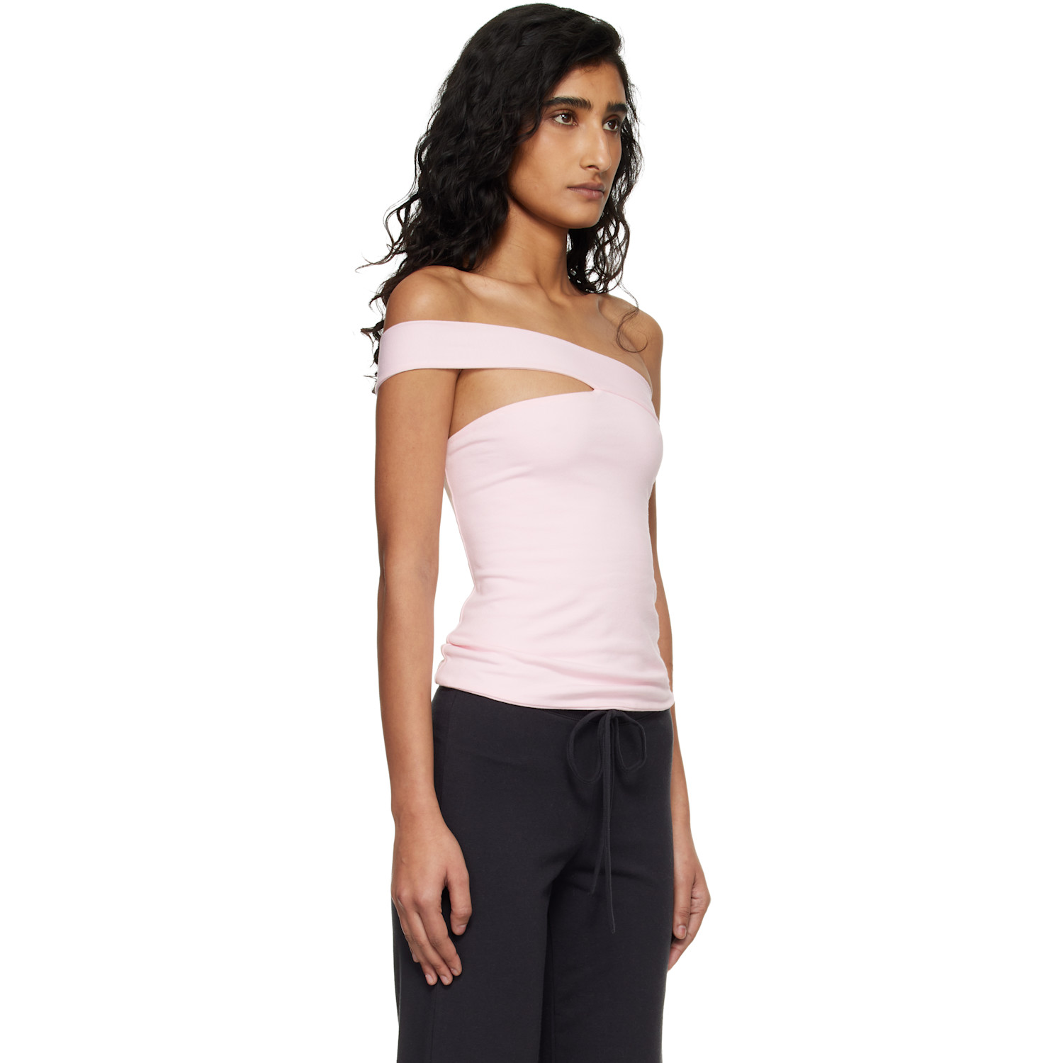  Skims Pink Cotton Jersey One Shoulder Top 