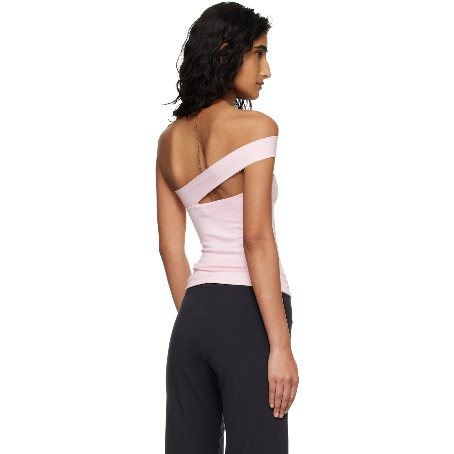  Skims Pink Cotton Jersey One Shoulder Top 