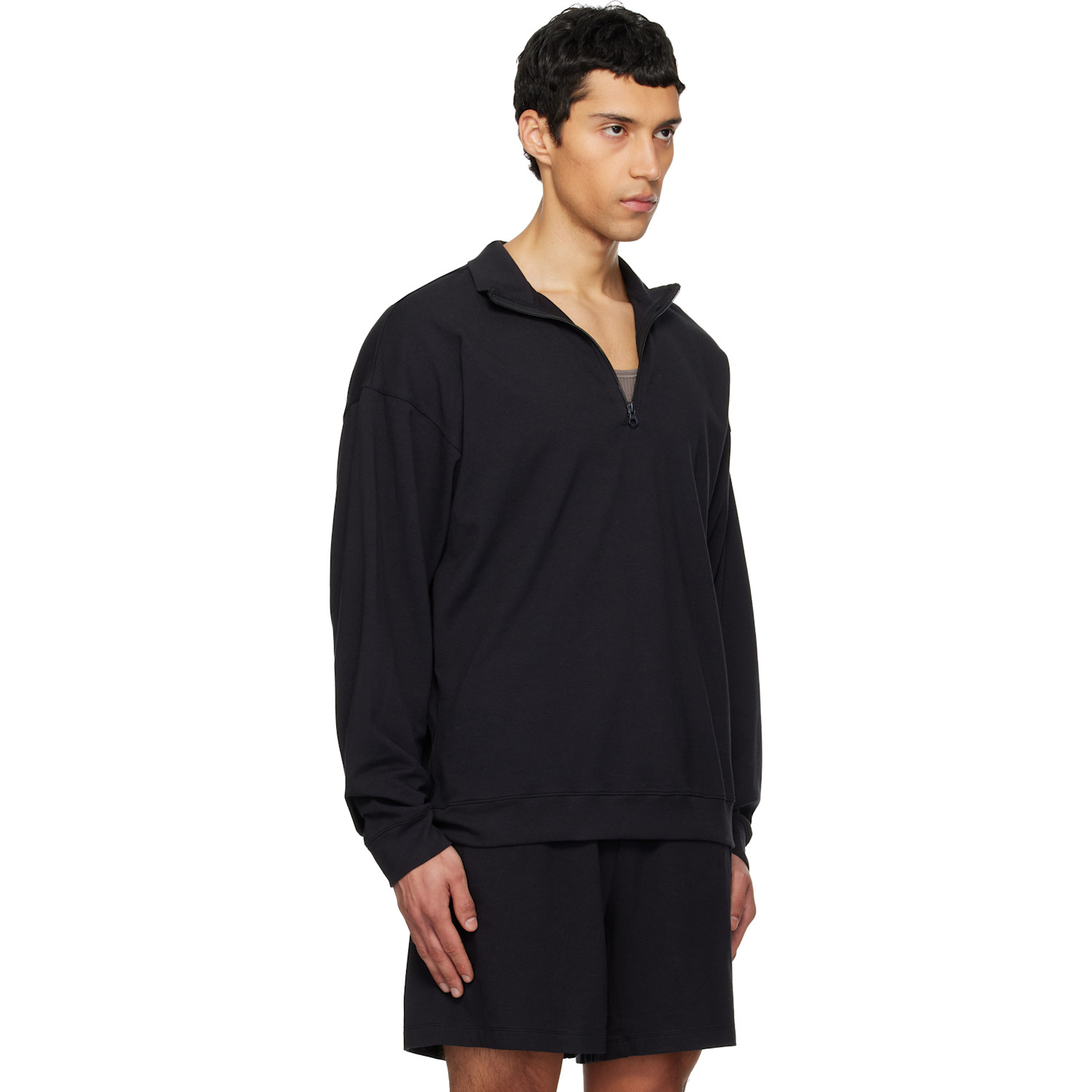  Skims Black Jersey Lounge Relaxed Quarter Zip Pullover Sweatshirt 