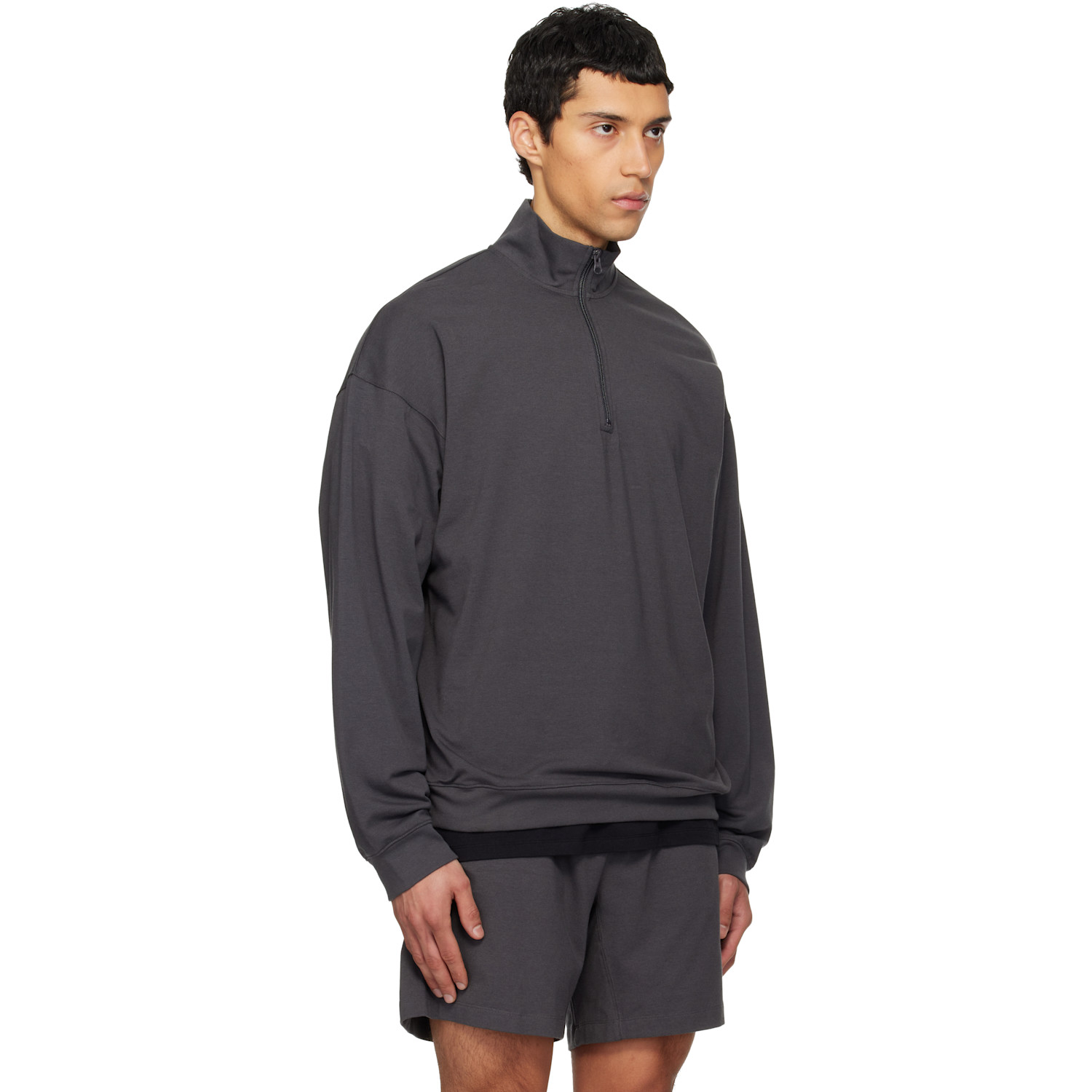  Skims Gray Jersey Lounge Relaxed Quarter Zip Pullover Sweatshirt 