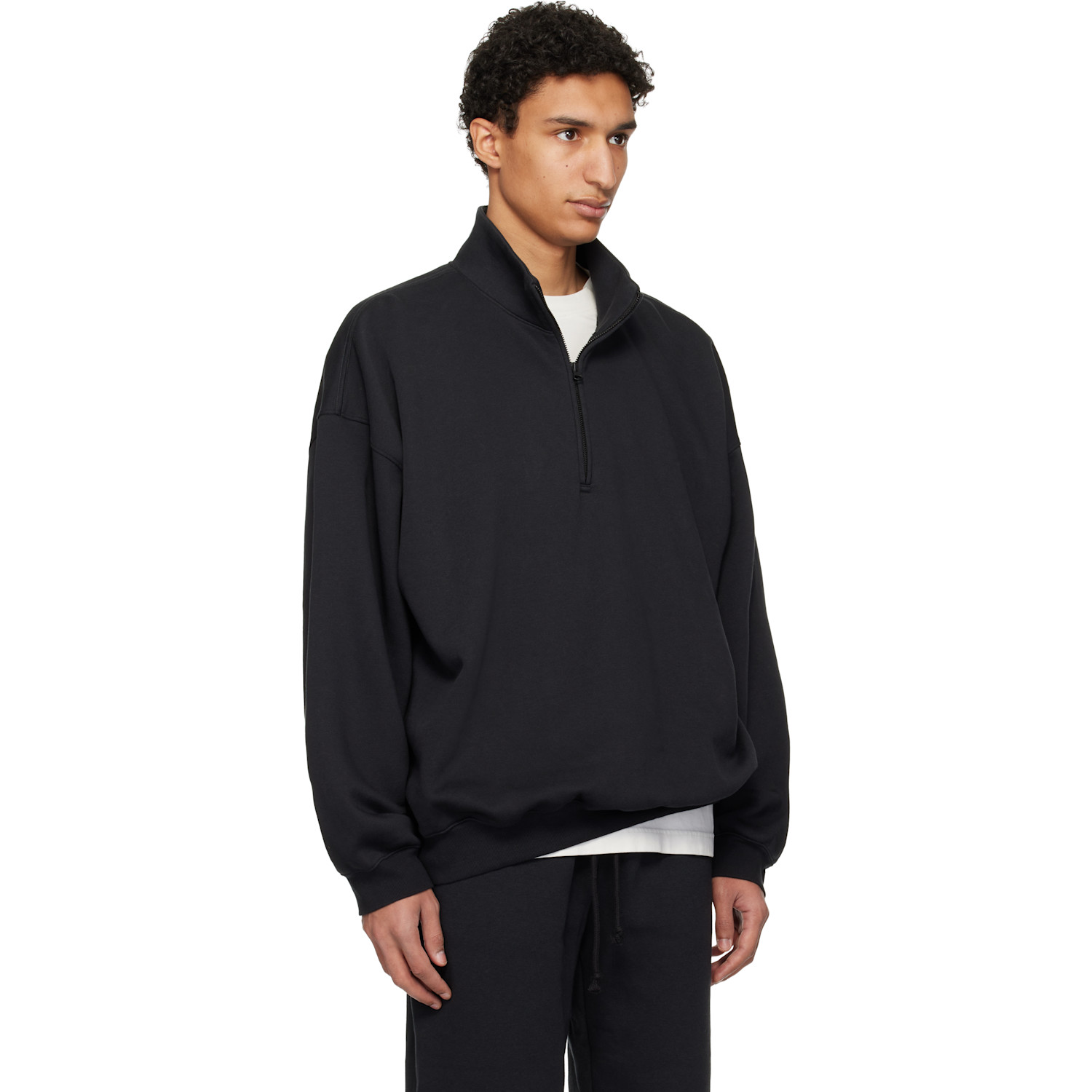  Skims Black Fleece Lounge Relaxed Quarter Zip Track Jacket 