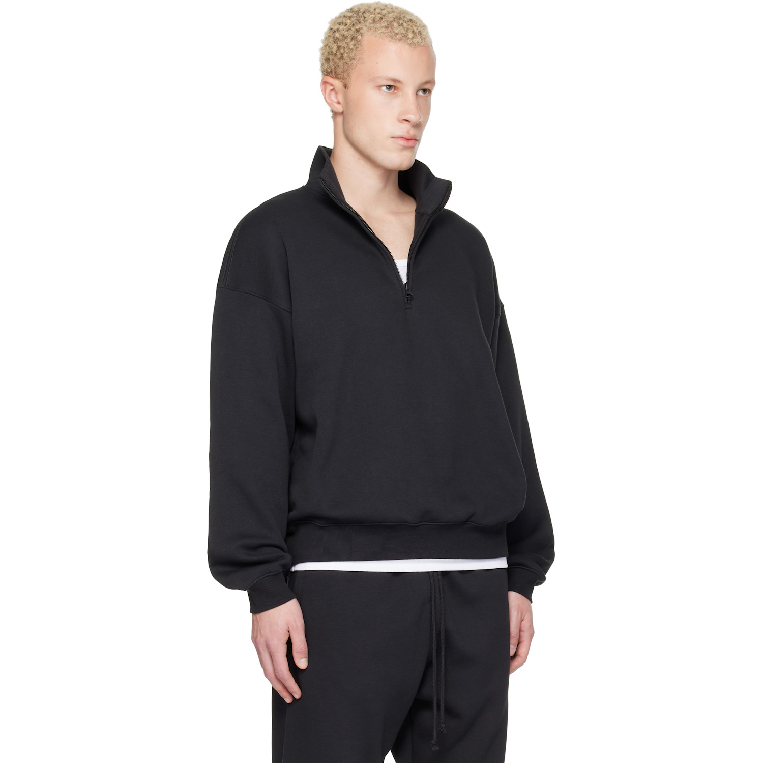  Skims Black Fleece Lounge Relaxed Quarter Zip Sweatshirt 