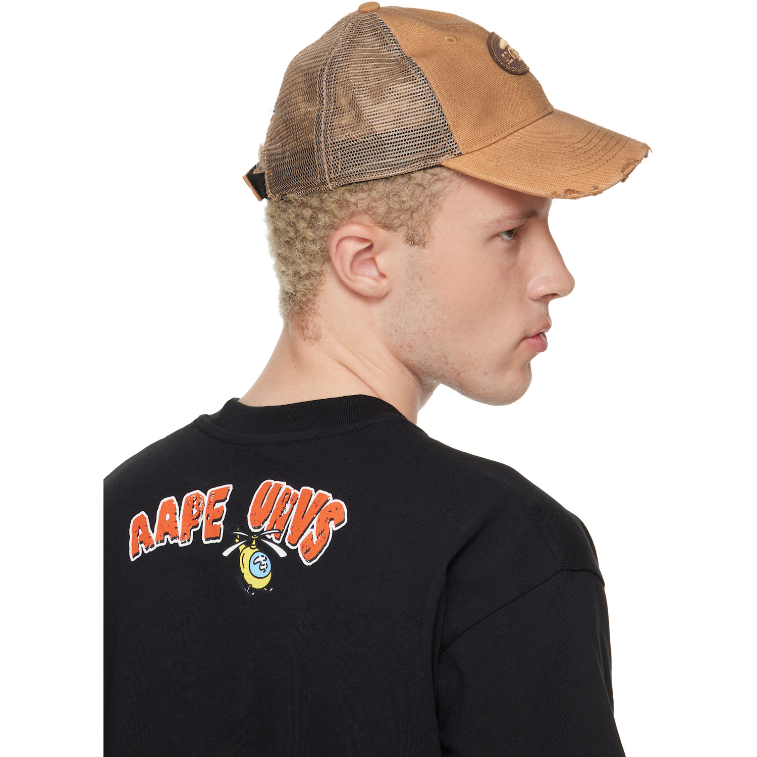  Aape By A Bathing Ape Tan Moonface Logo Distressed Cap 