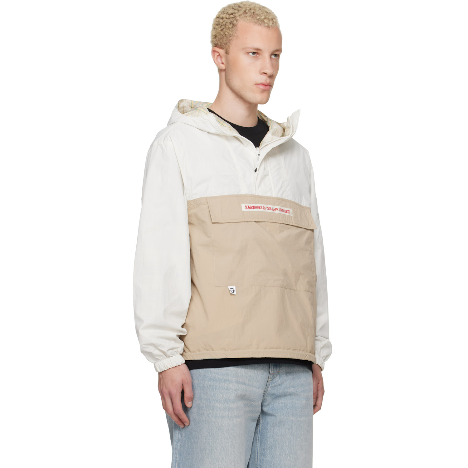  Aape By A Bathing Ape Off-white & Beige 'aape' Main Reversible Jacket 