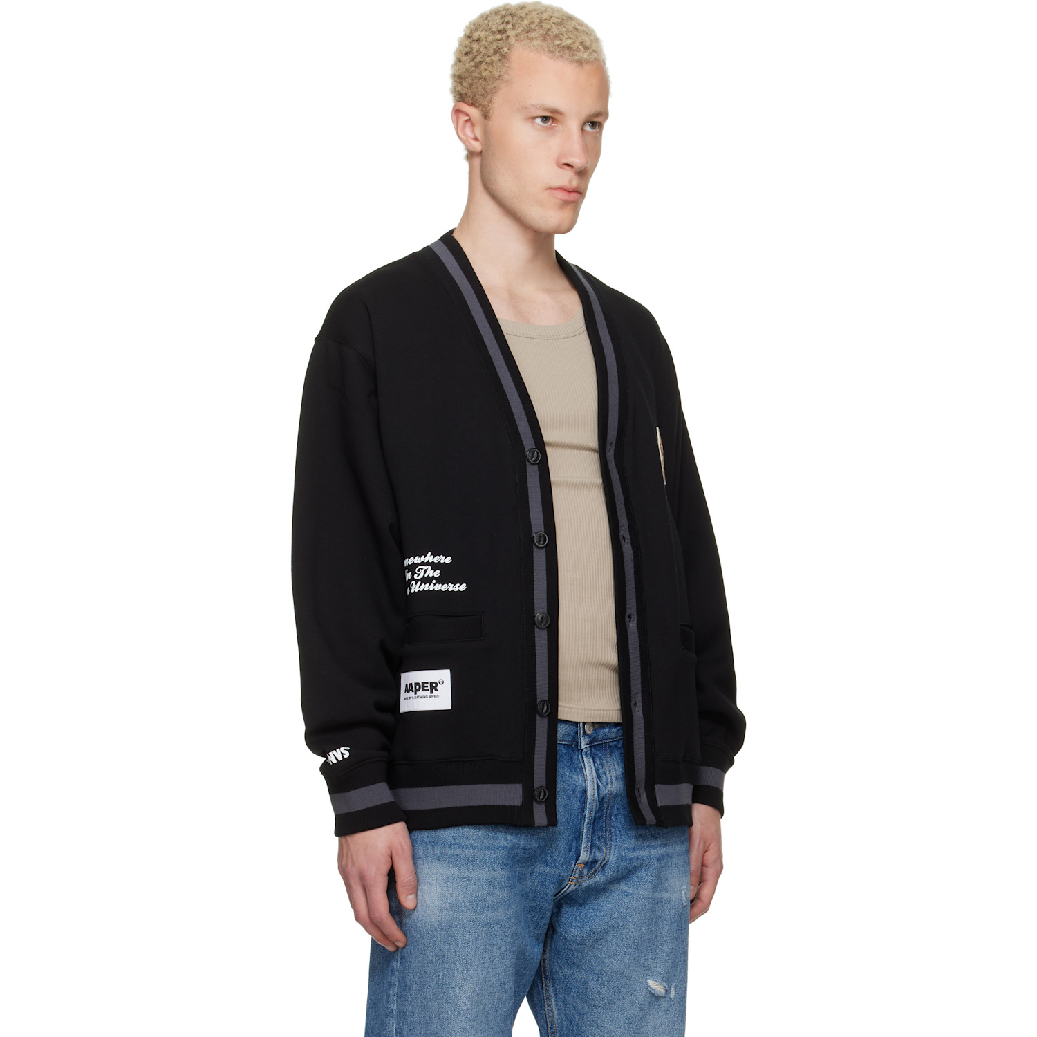  Aape By A Bathing Ape Black 'aaper' Button Down Cardigan 