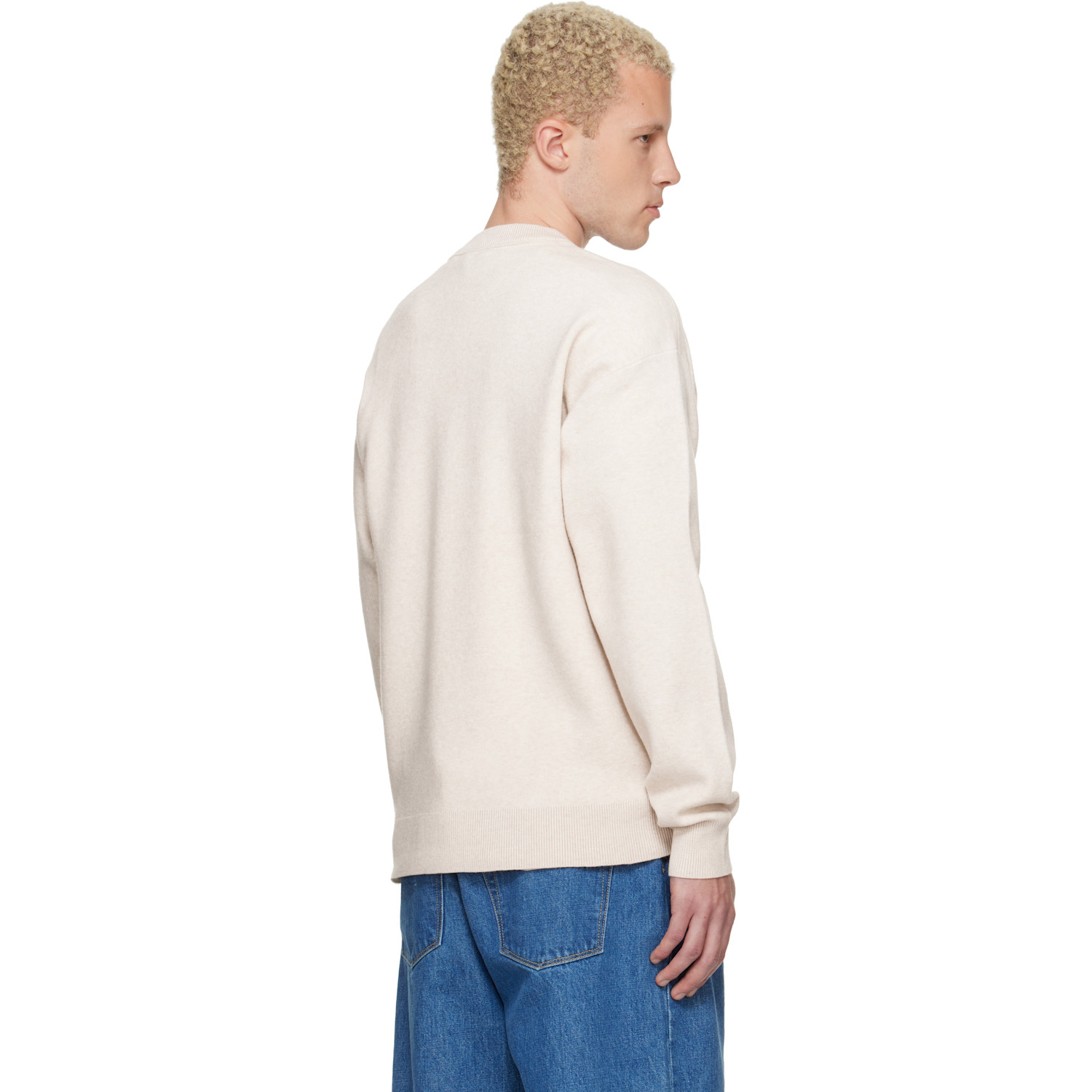  Aape By A Bathing Ape Beige 'aapenow' Moonface Crew Neck Sweater 
