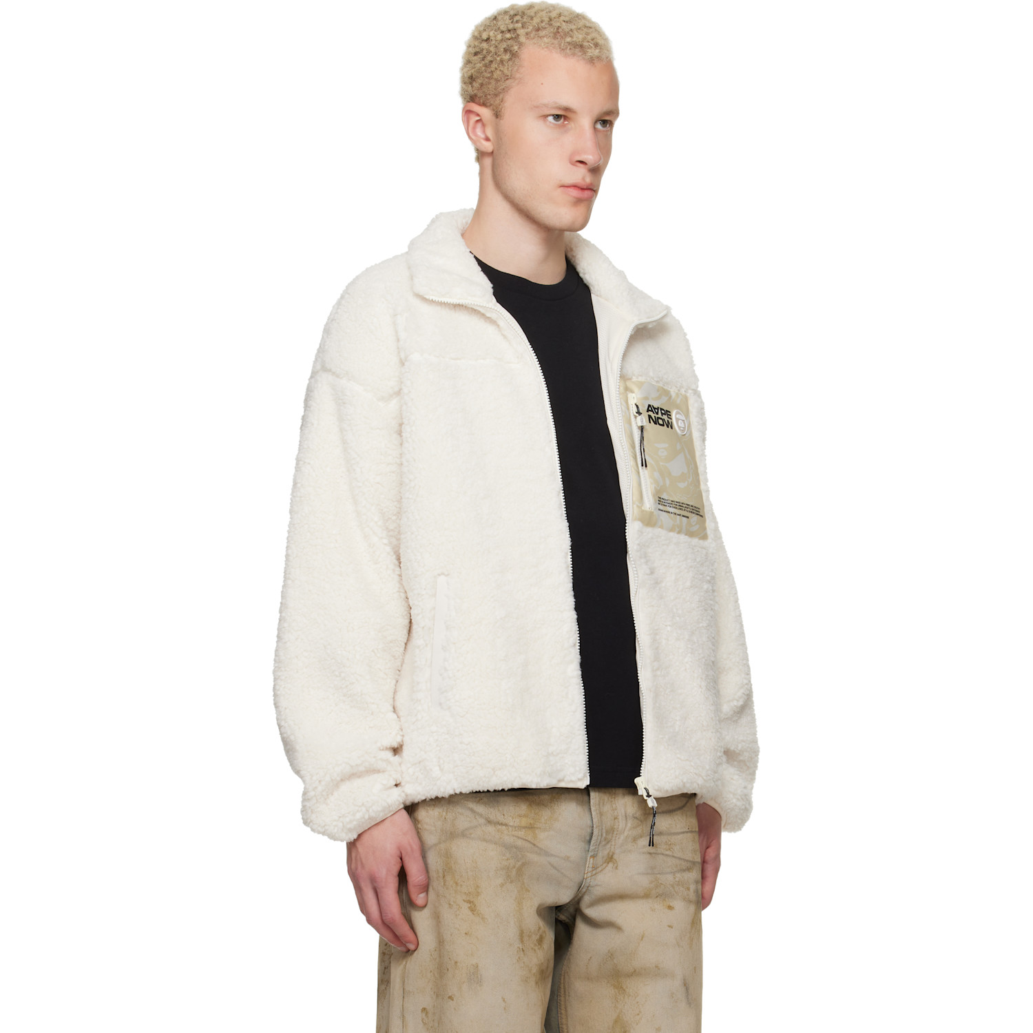  Aape By A Bathing Ape Off-white 'aapenow' Moonface Zip-up Sweater 