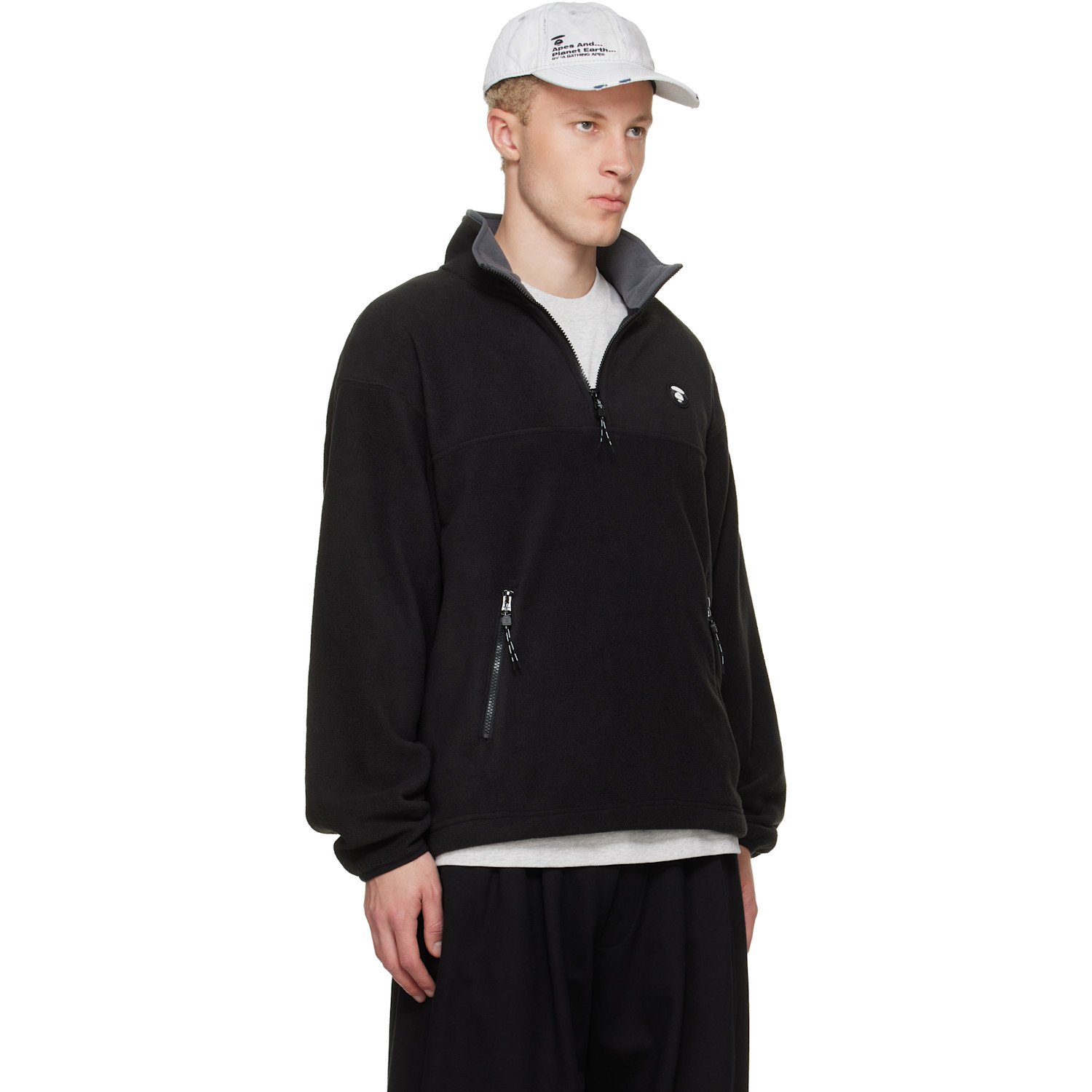  Aape By A Bathing Ape Black Aapenow Moonface Half-zip Sweater 