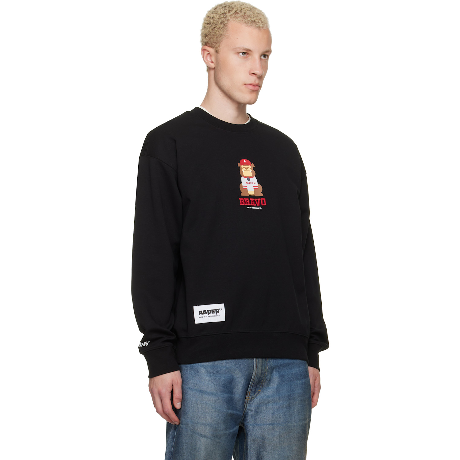  Aape By A Bathing Ape Black 'aaper' Crew Neck Sweatshirt 