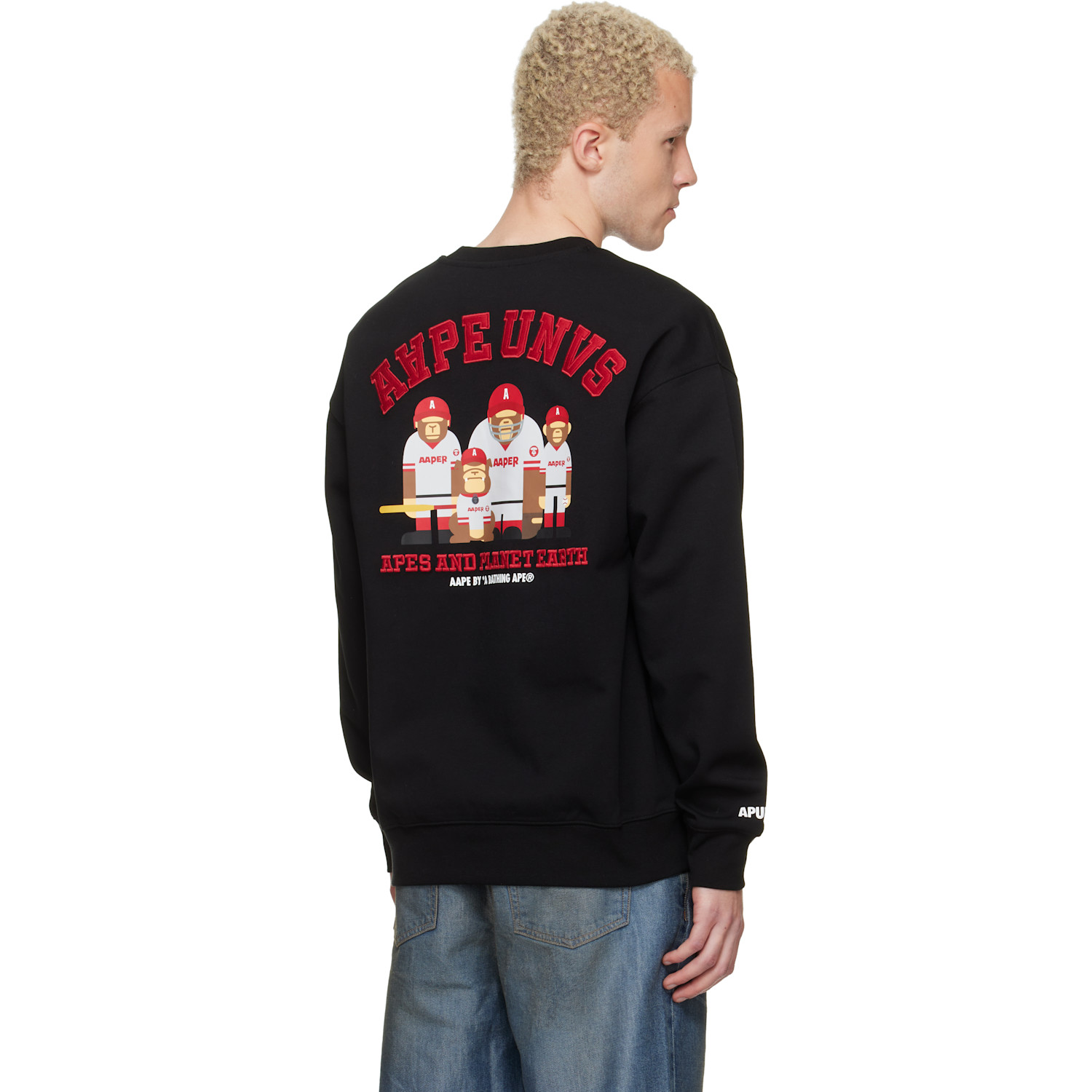  Aape By A Bathing Ape Black 'aaper' Crew Neck Sweatshirt 
