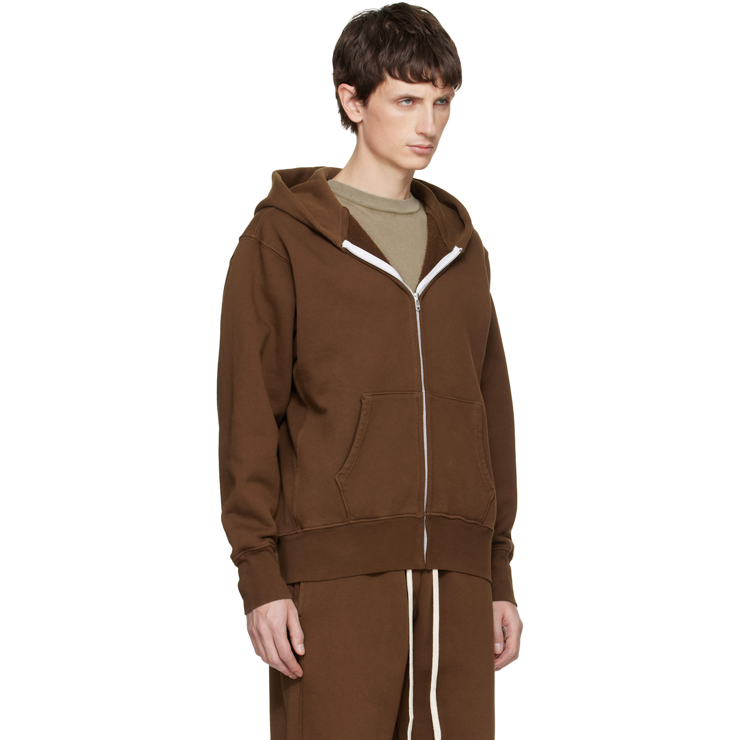  Les Tien Brown Heavyweight Zip Hoodie 