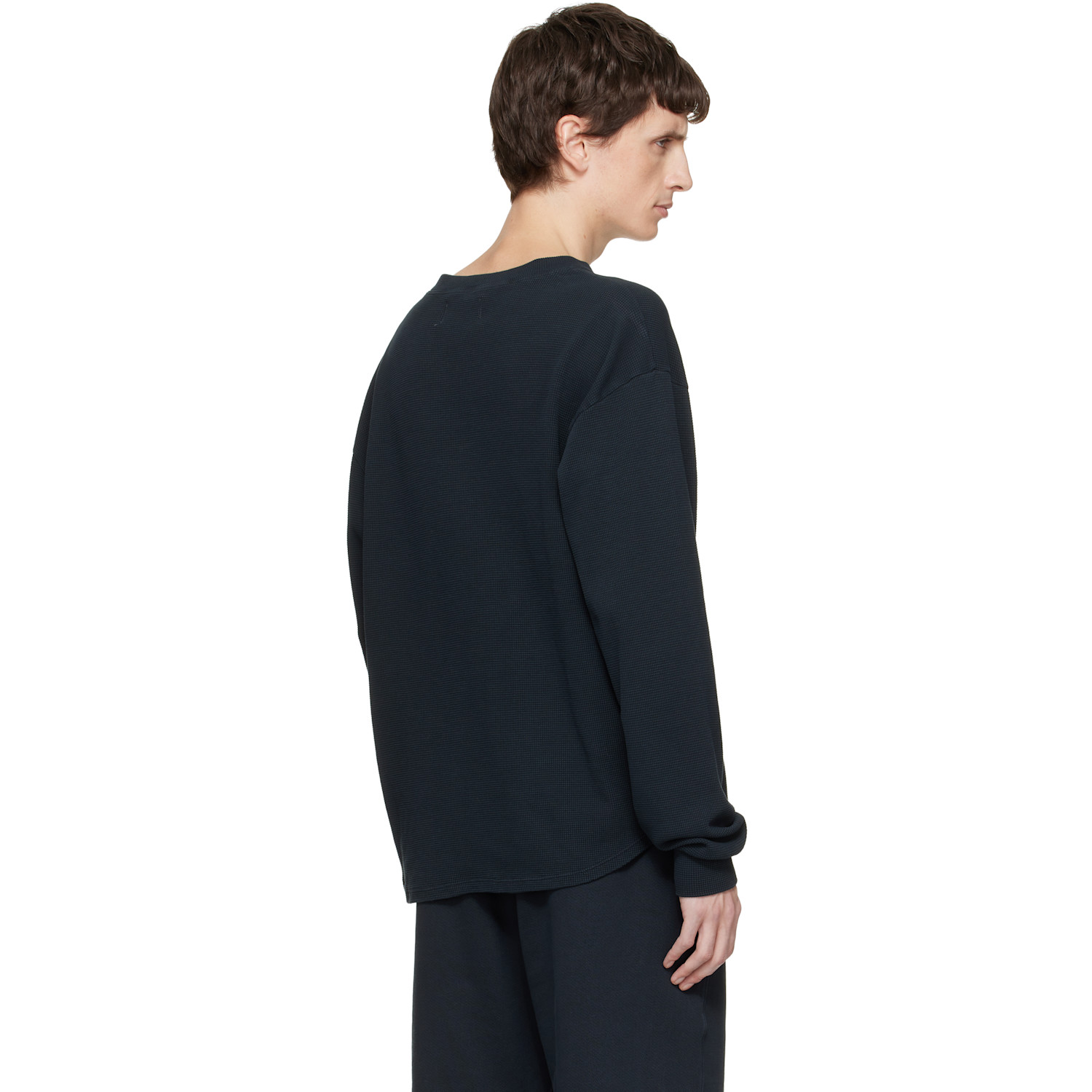 Les Tien Navy Baseball Hem Henley 