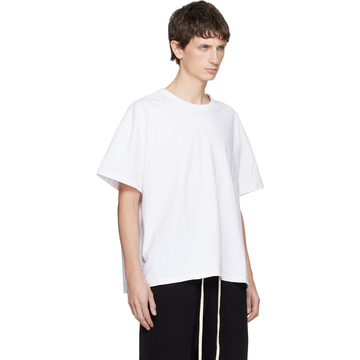  Les Tien White Lightweight Binded Neck Oversized T-shirt 