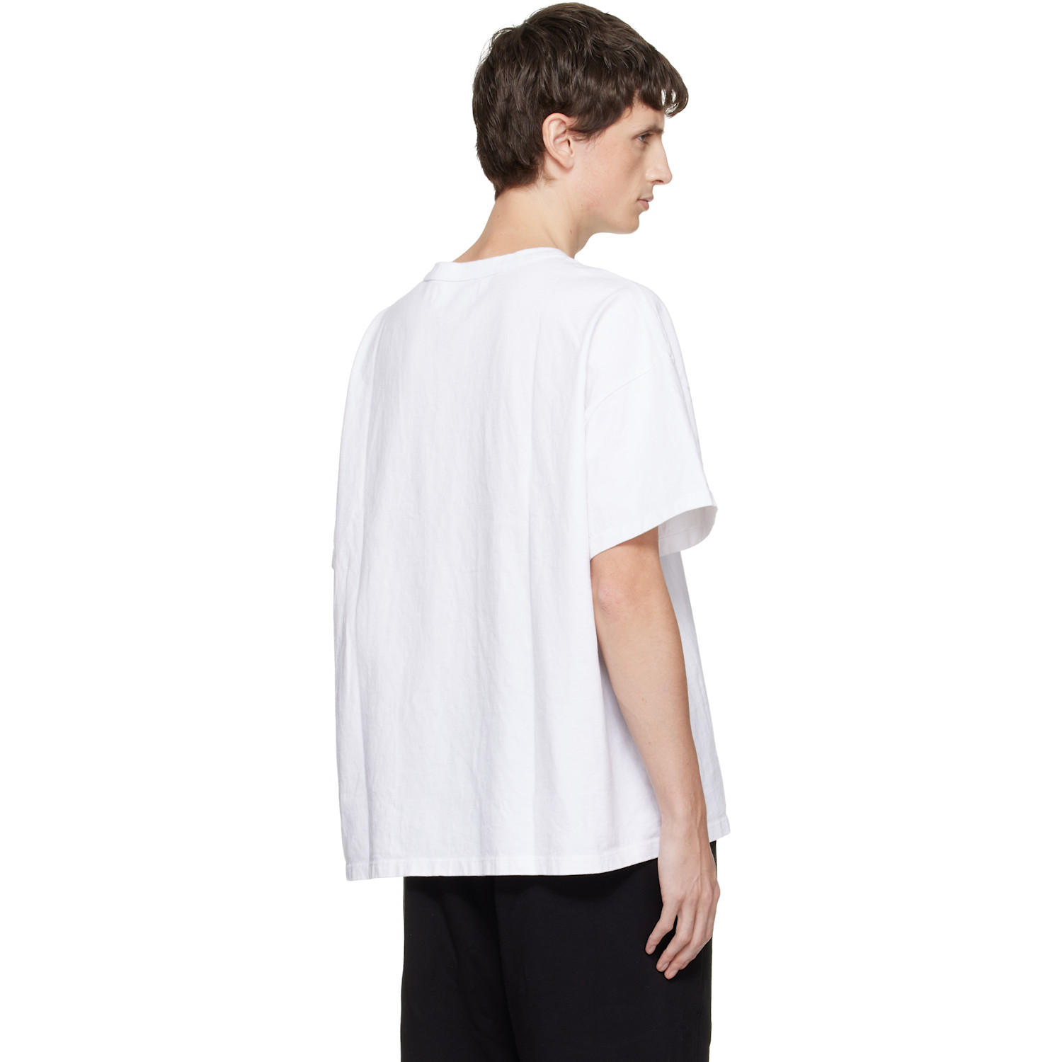  Les Tien White Lightweight Binded Neck Oversized T-shirt 