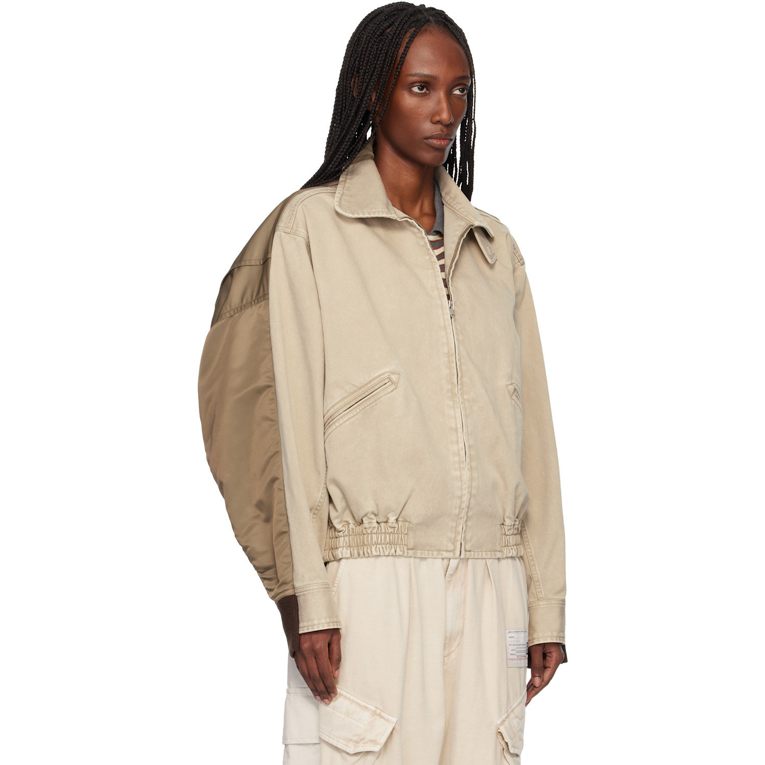  Maison Mihara Yasuhiro Beige & Khaki Front Back Combined Zip-up Jacket 