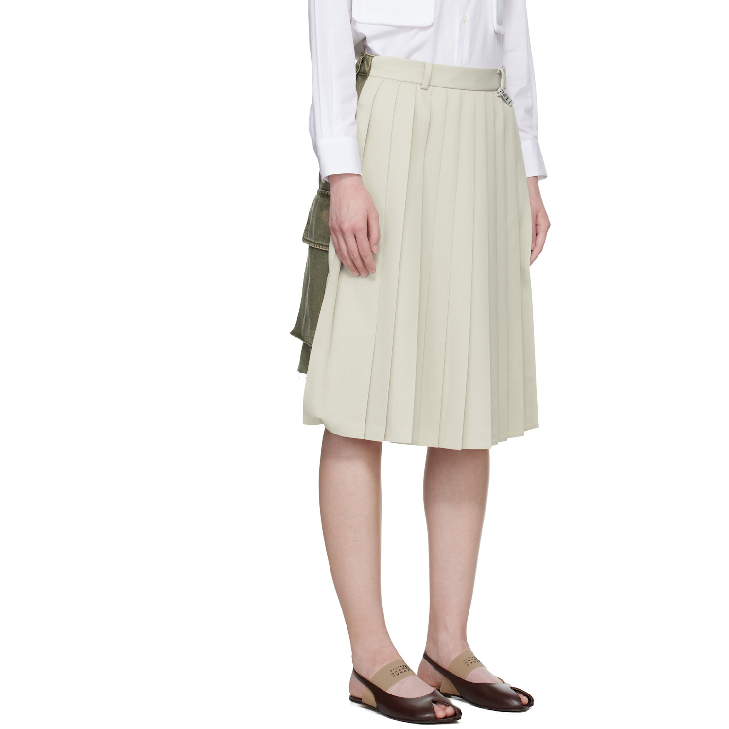  Maison Mihara Yasuhiro Green & Beige Combined Pleats Cargo Midi Skirt 